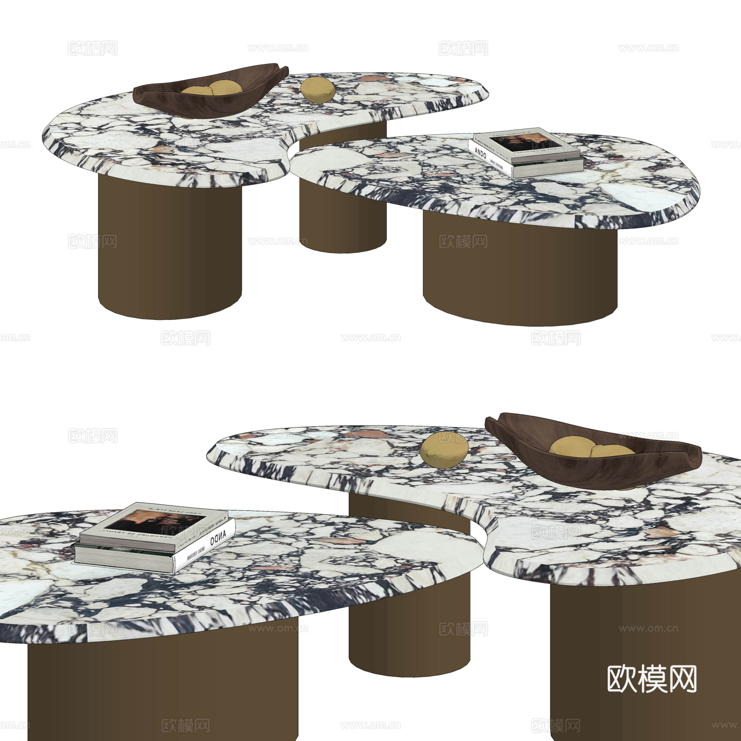 现代大理石茶几组合 子母茶几 异形茶几 金属茶几 石材茶几su模型