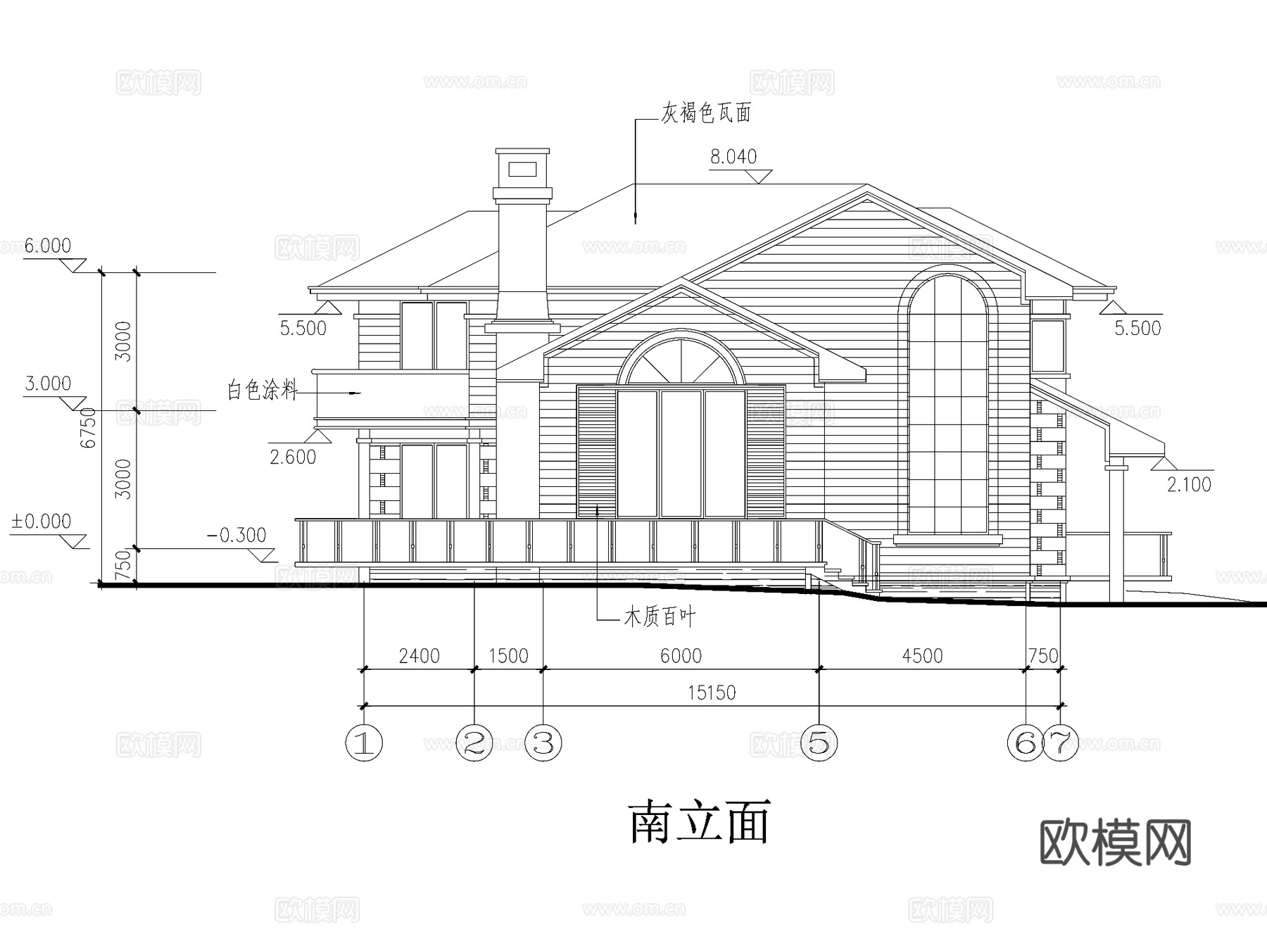 二层庭院别墅建筑CAD施工图cad施工图