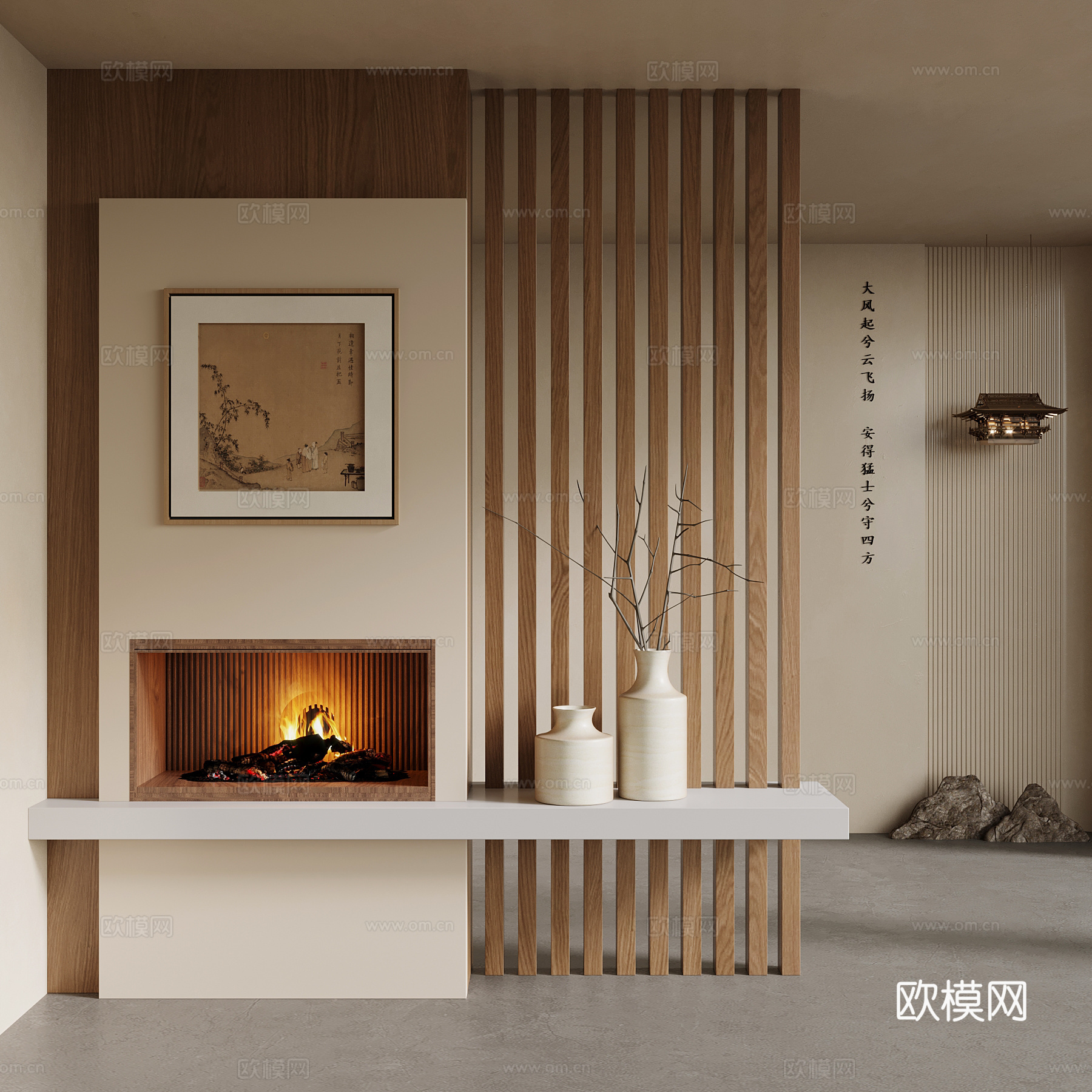 新中式玄关 隔断su模型