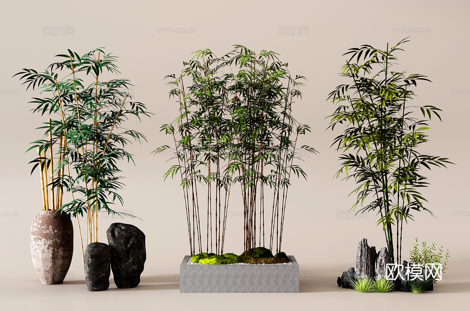 新中式竹子 景观小品su模型