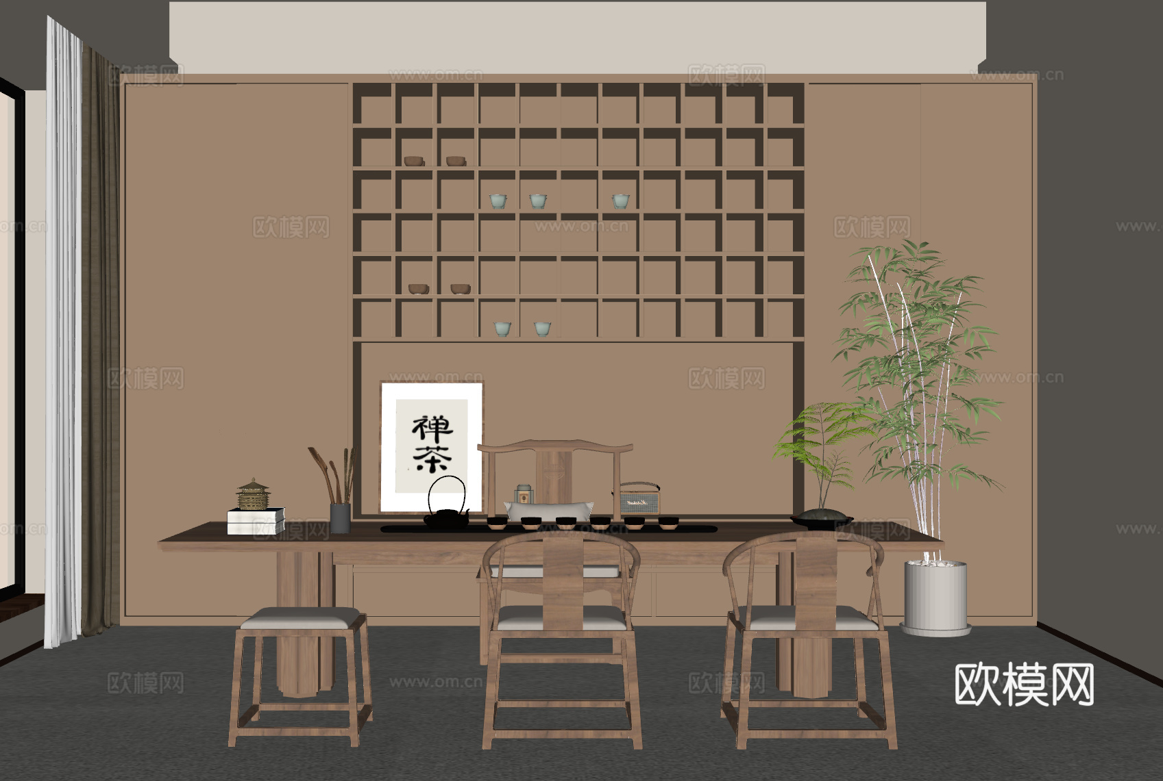 新中式茶室su模型