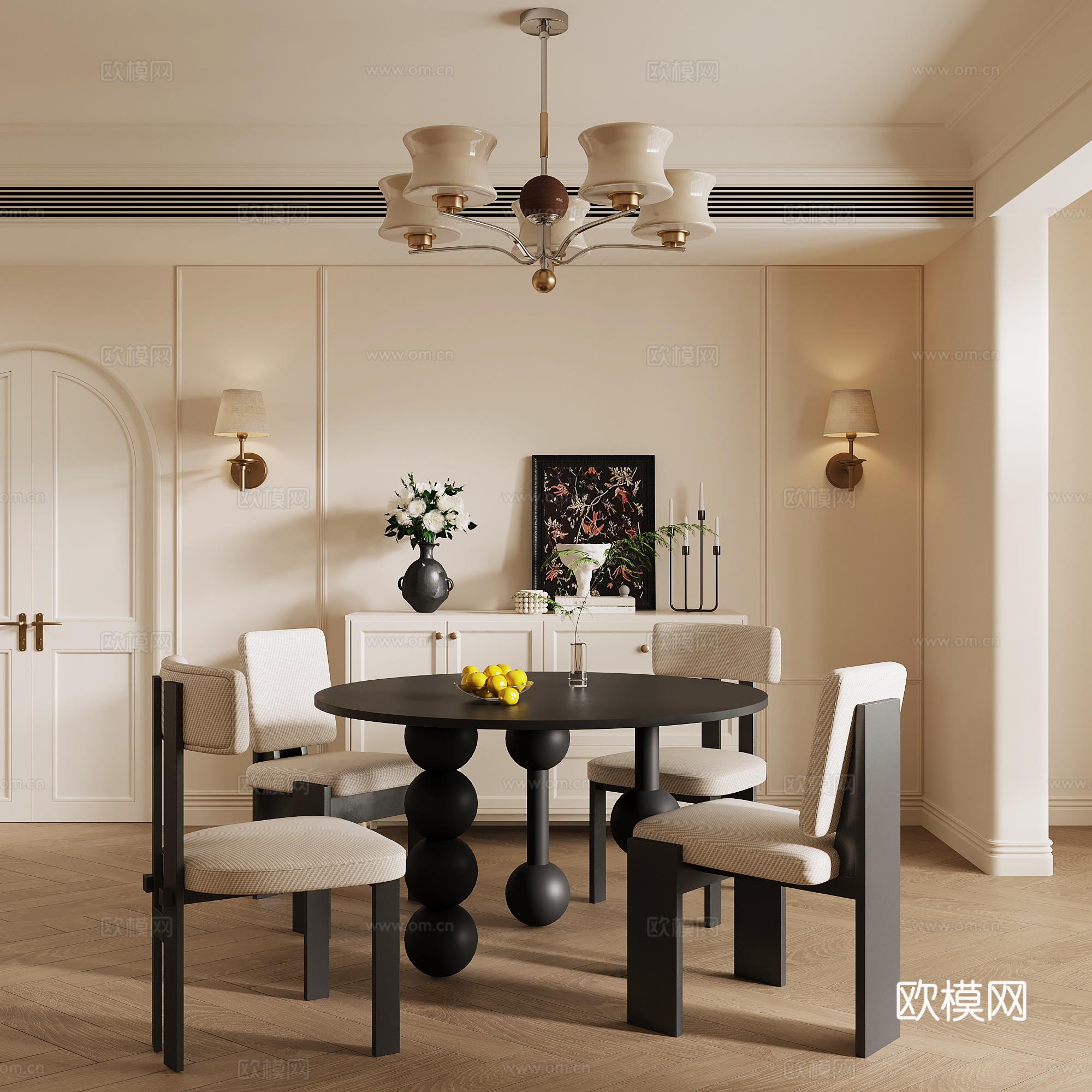 法式餐厅 餐桌椅 餐边柜su模型