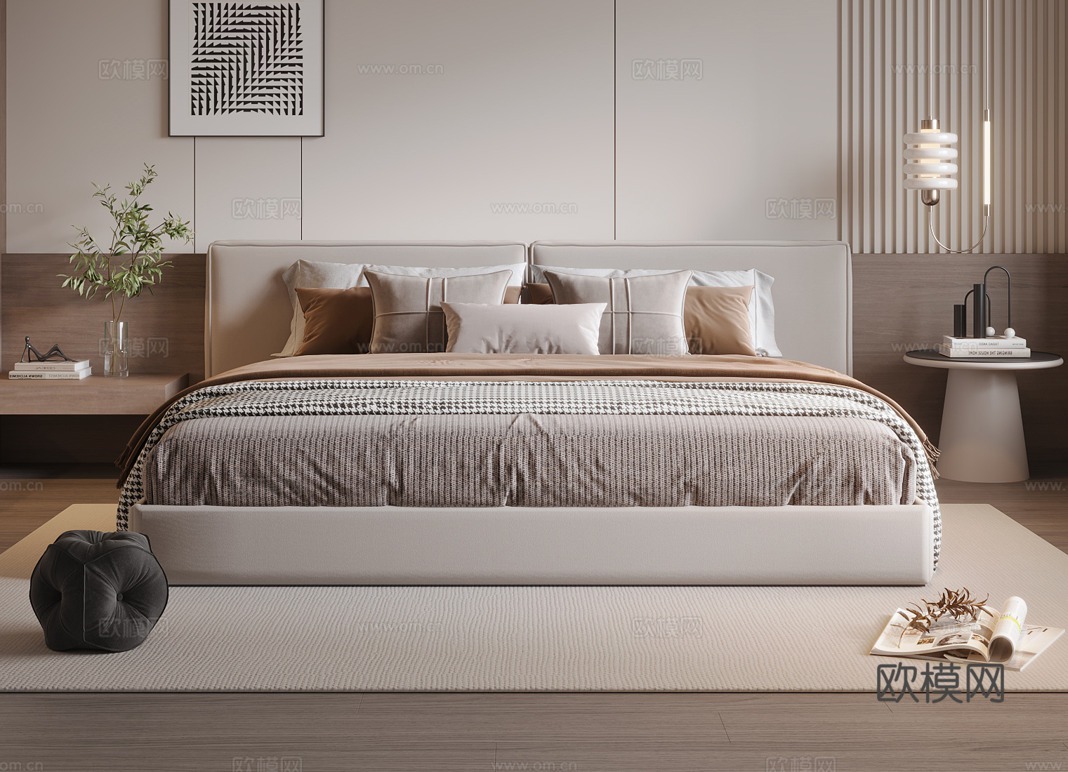 现代双人床 布艺双人床 主卧床3d模型