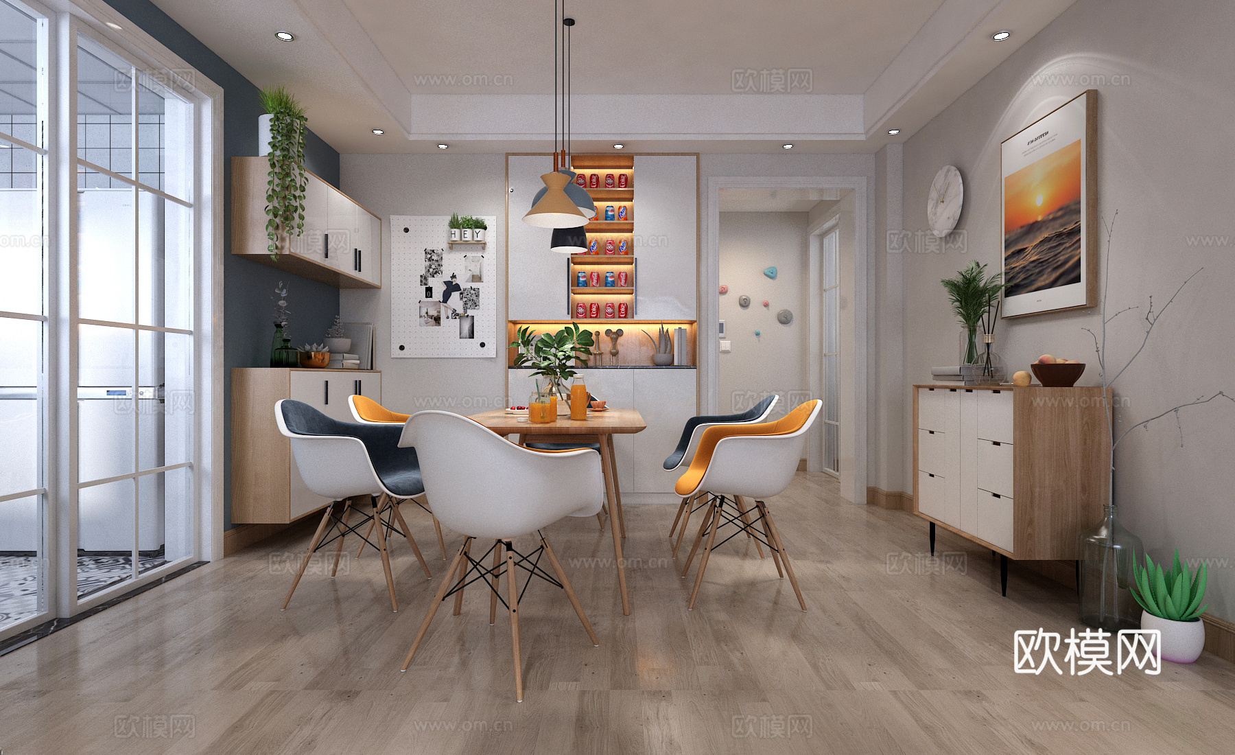 北欧客厅餐厅模型3d模型下载（渲染图3）