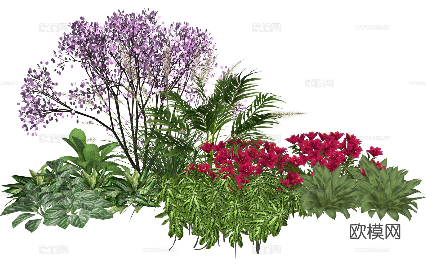 现代庭院植物堆景观su模型