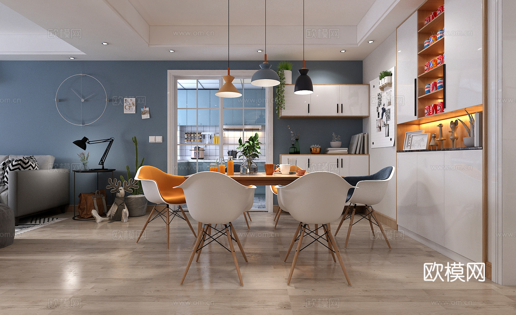 北欧客厅餐厅模型3d模型下载（渲染图2）