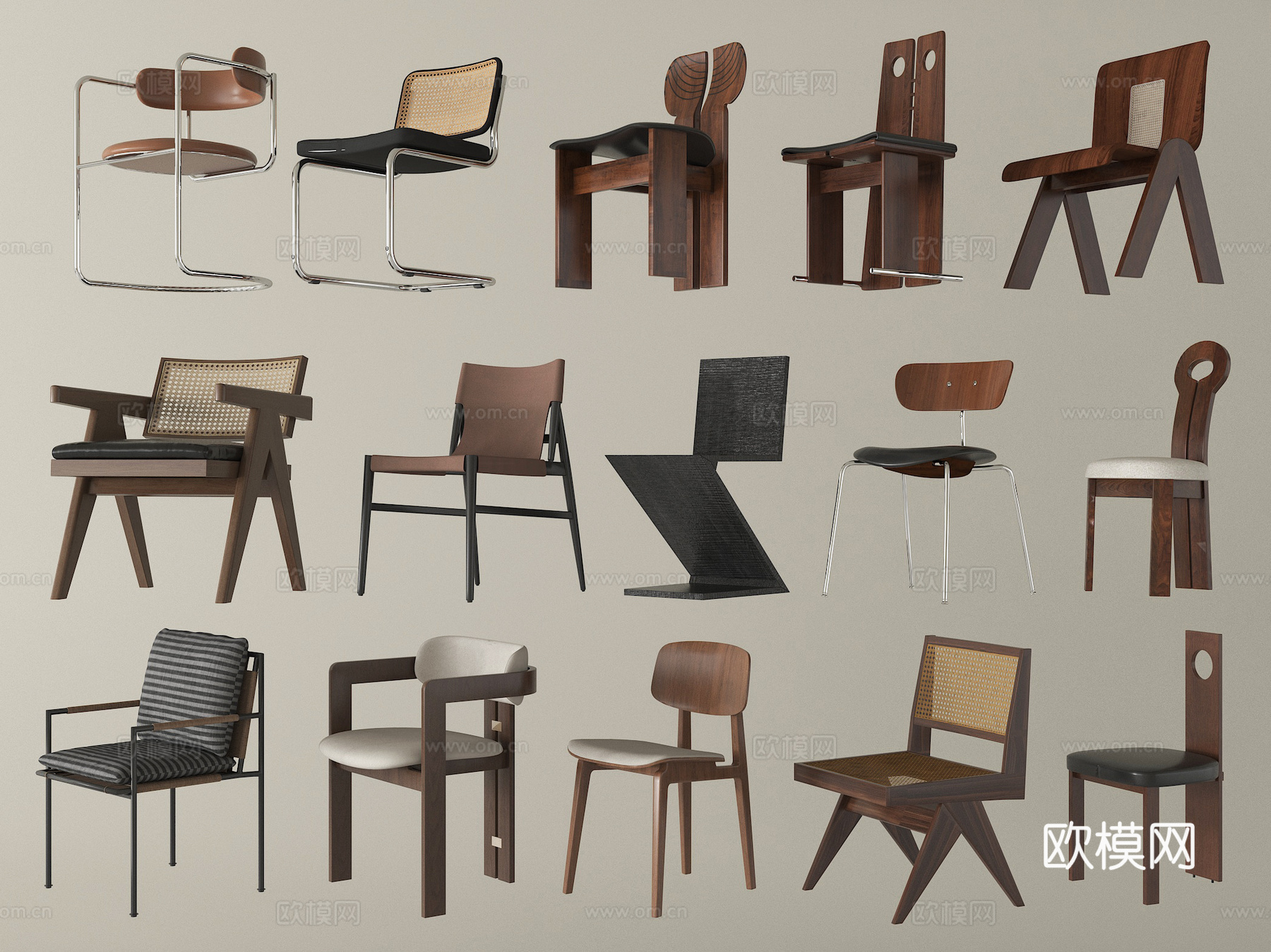 侘寂中古餐椅 单椅 木餐椅 休闲椅3d模型下载