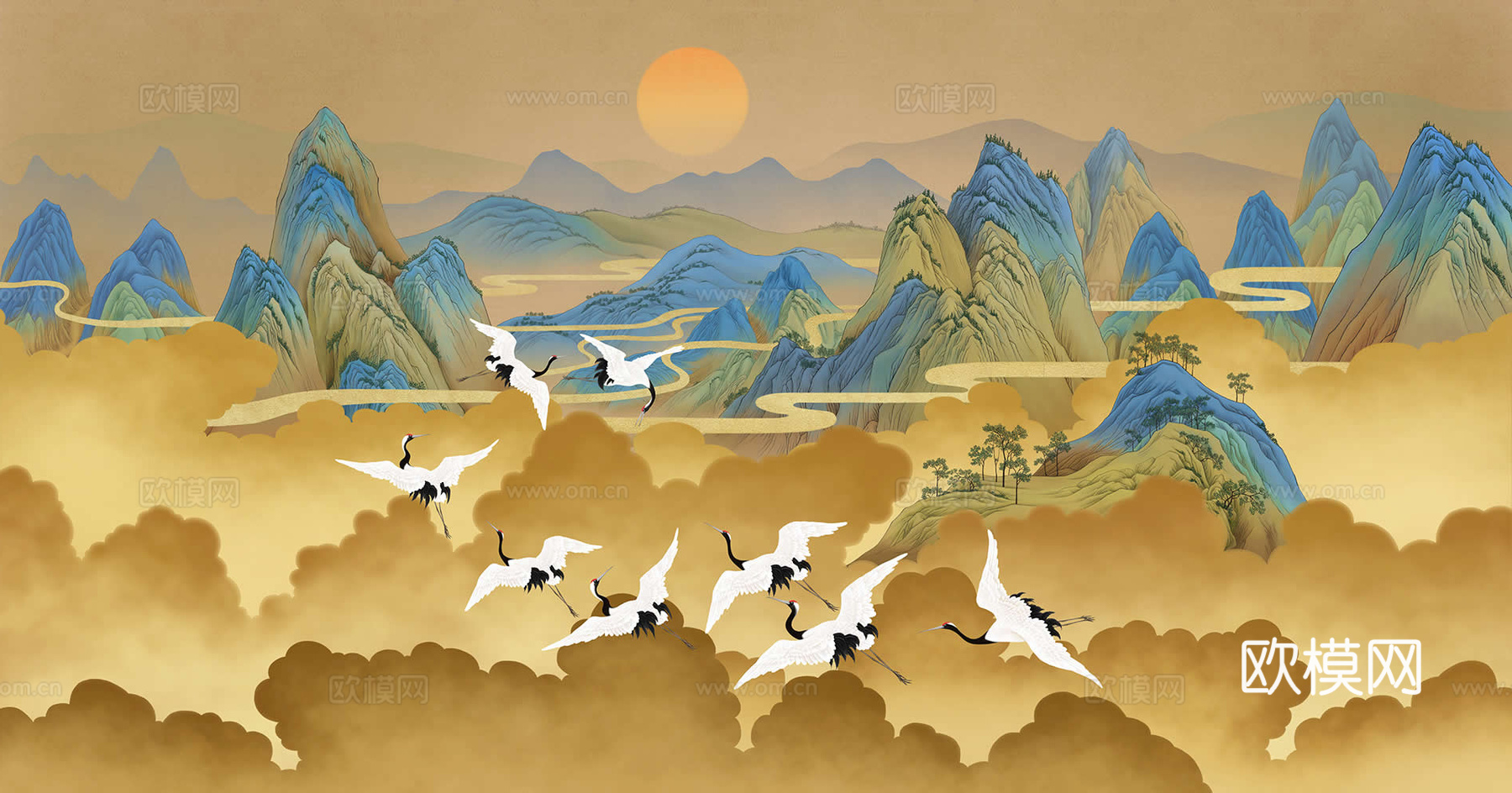 新中式飞鹤高山壁纸