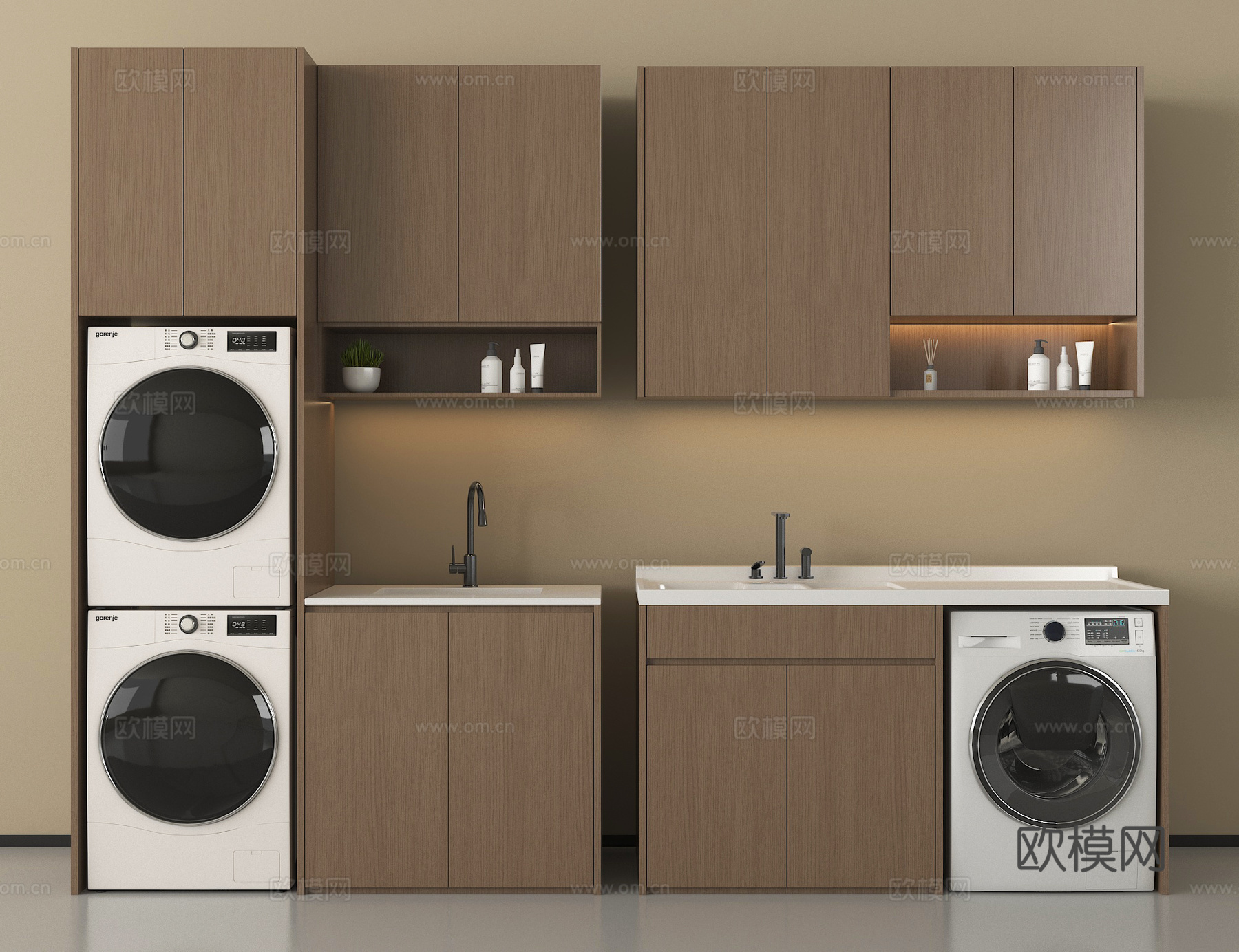 现代洗衣机柜 洗衣机 阳台柜3d模型下载