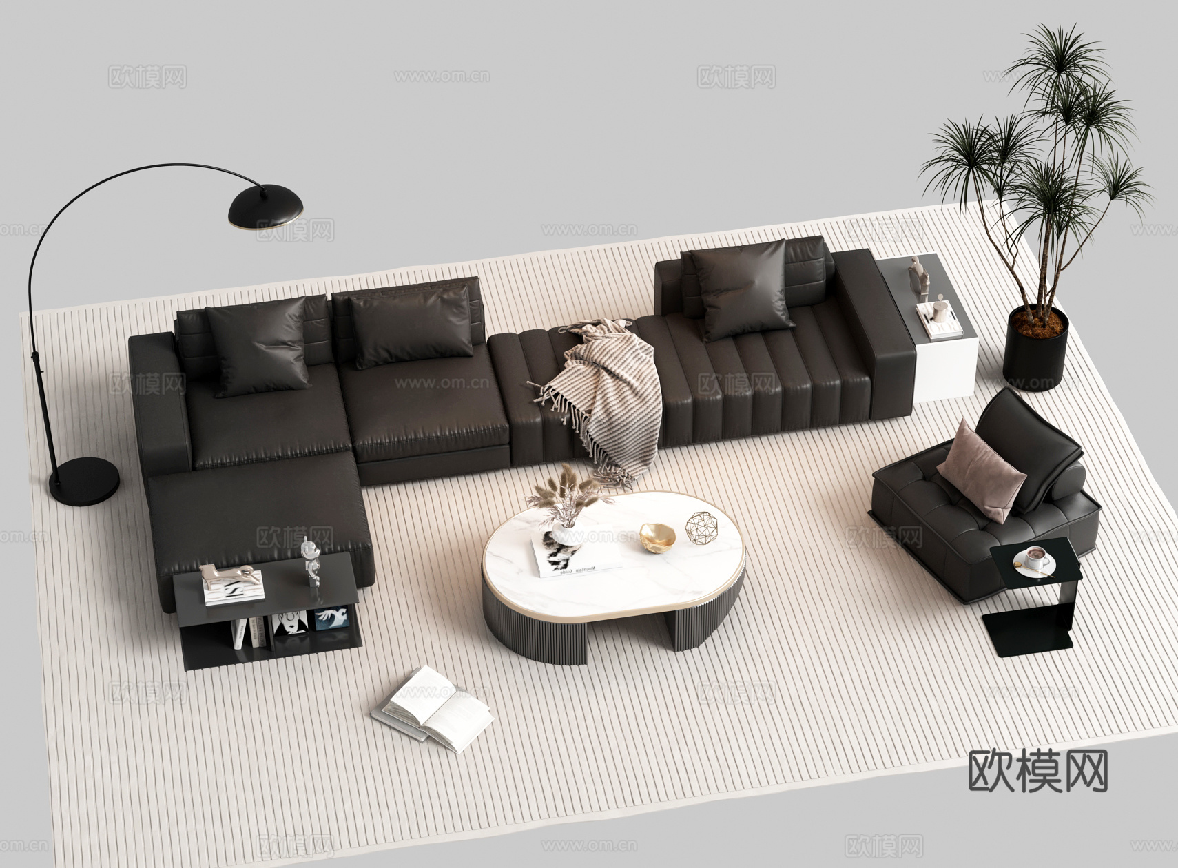 意式沙发茶几休闲沙发3d模型下载