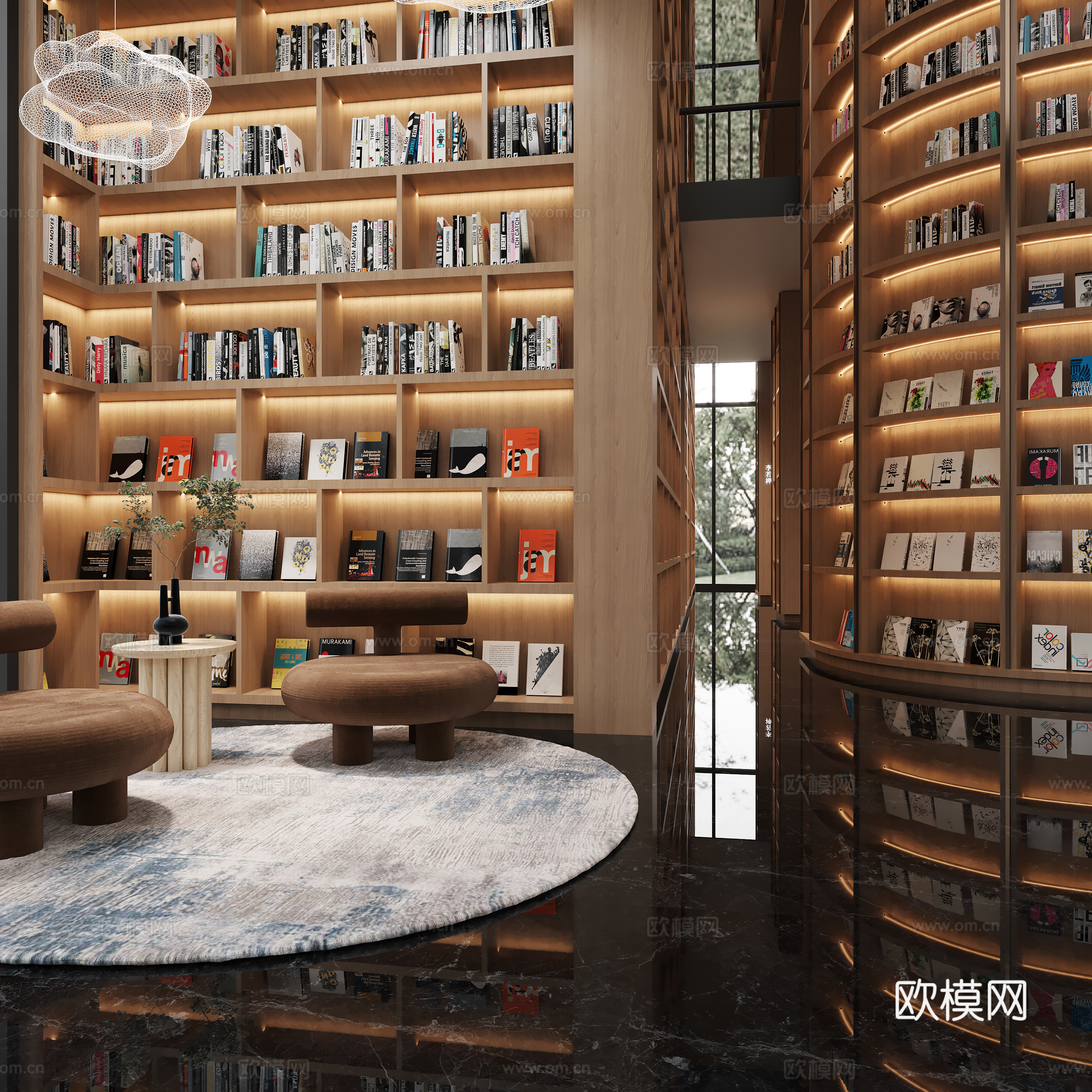 原木风图书馆3d模型下载（渲染图2）