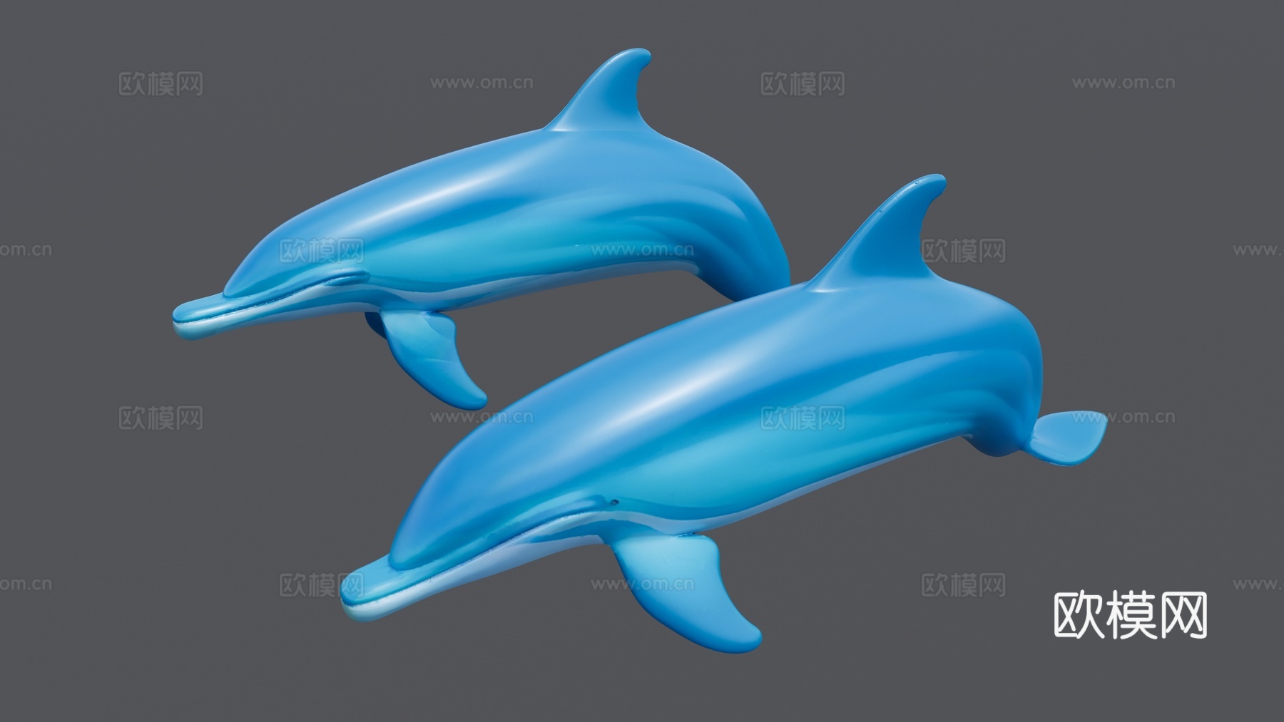 两只蓝色跳跃的海豚su模型