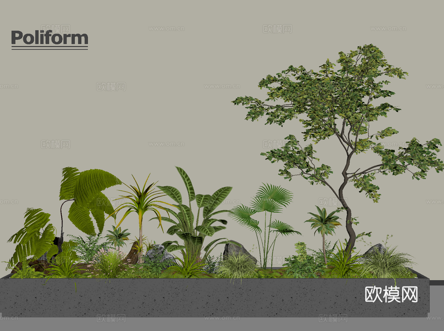 植物组合 户外外摆花箱 盆栽 花草 花池花坛 植物堆su模型