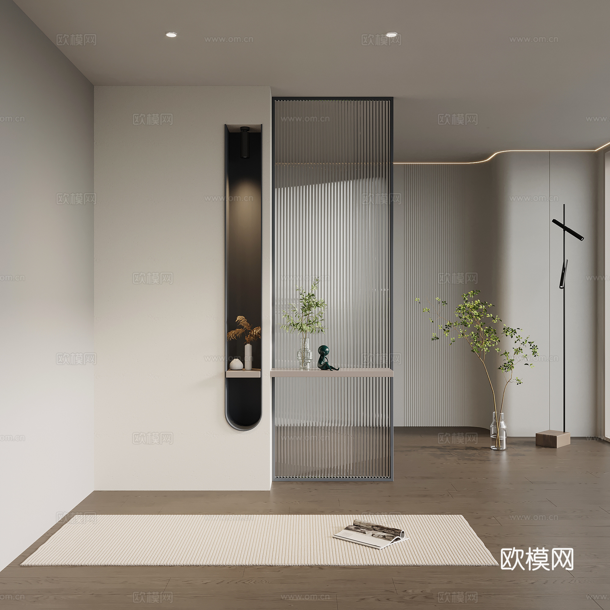 现代简约玄关隔断 玻璃隔断su模型