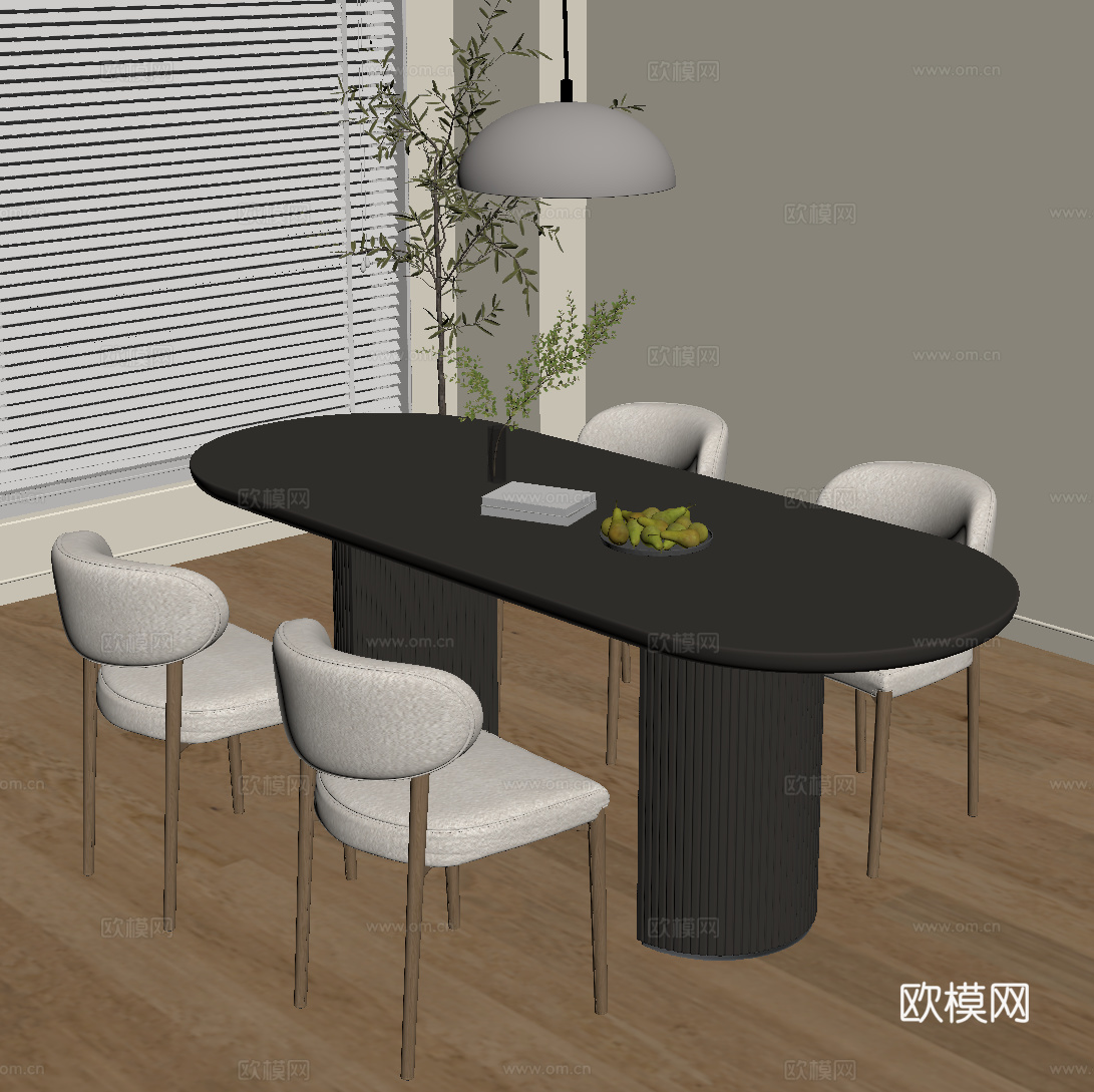 现代奶油风餐桌椅su模型