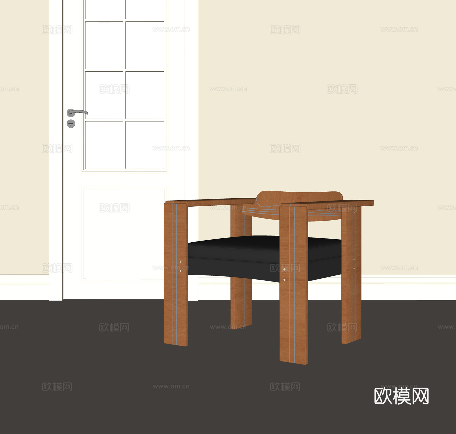 中古实木休闲椅su模型
