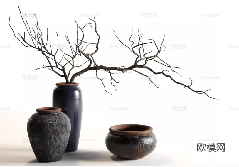 中式摆件 艺术摆件 花瓶摆件 绿植摆件3d模型下载