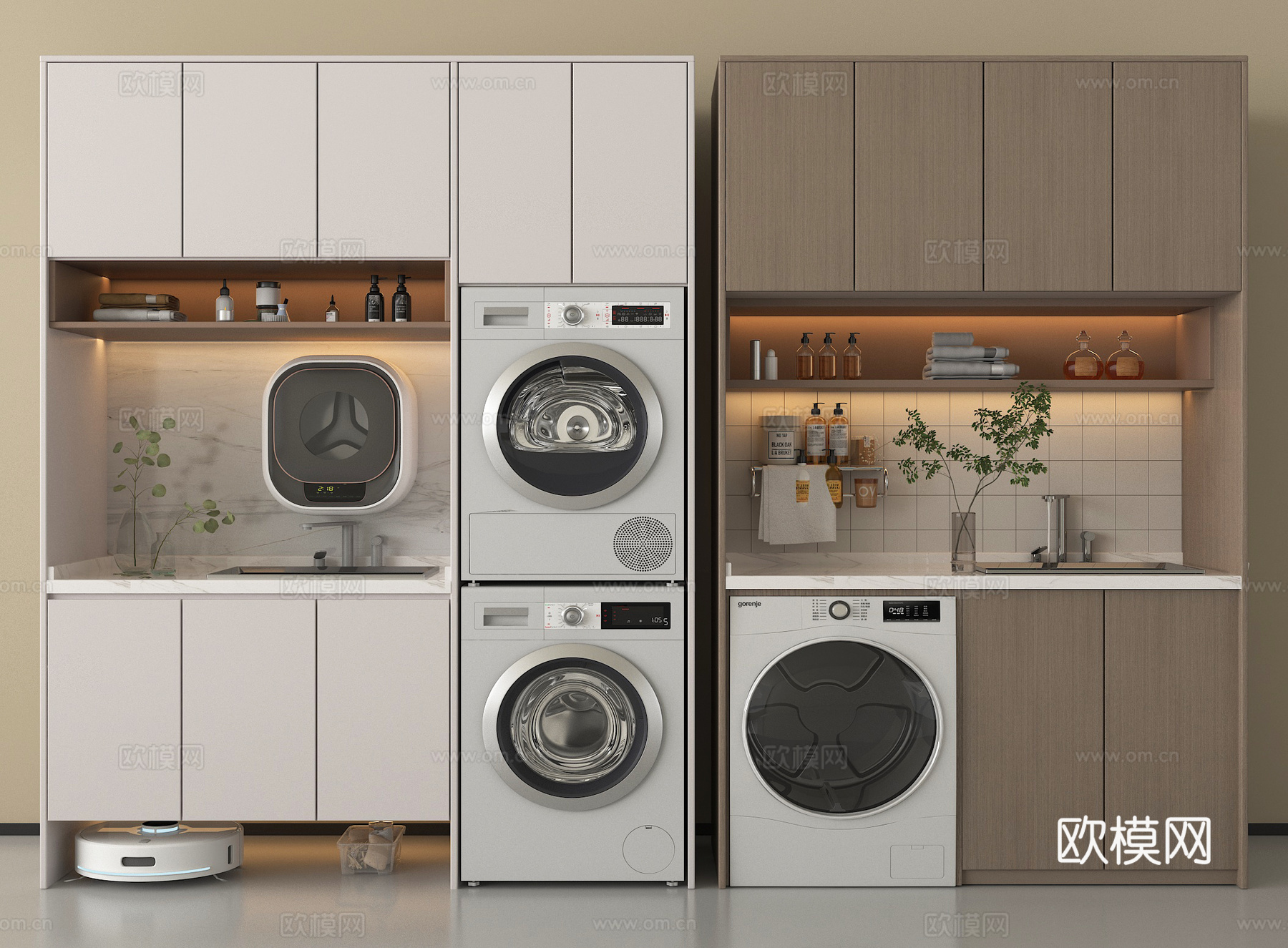 现代洗衣机柜 洗衣机 阳台柜 壁挂式洗衣机 扫地机器人 卫浴3d模型下载