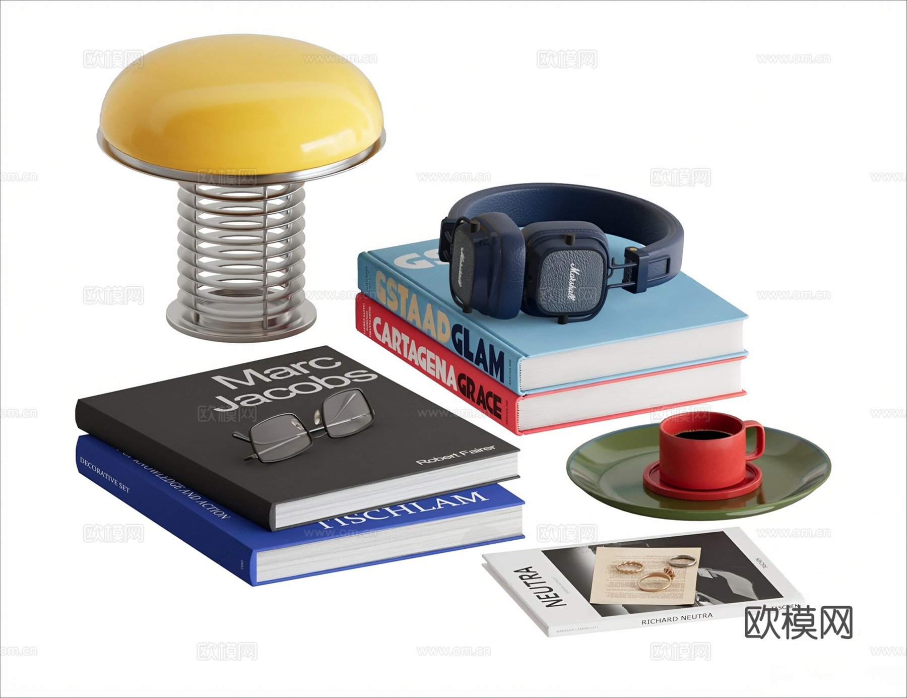 复古中古摆件组合3d模型下载