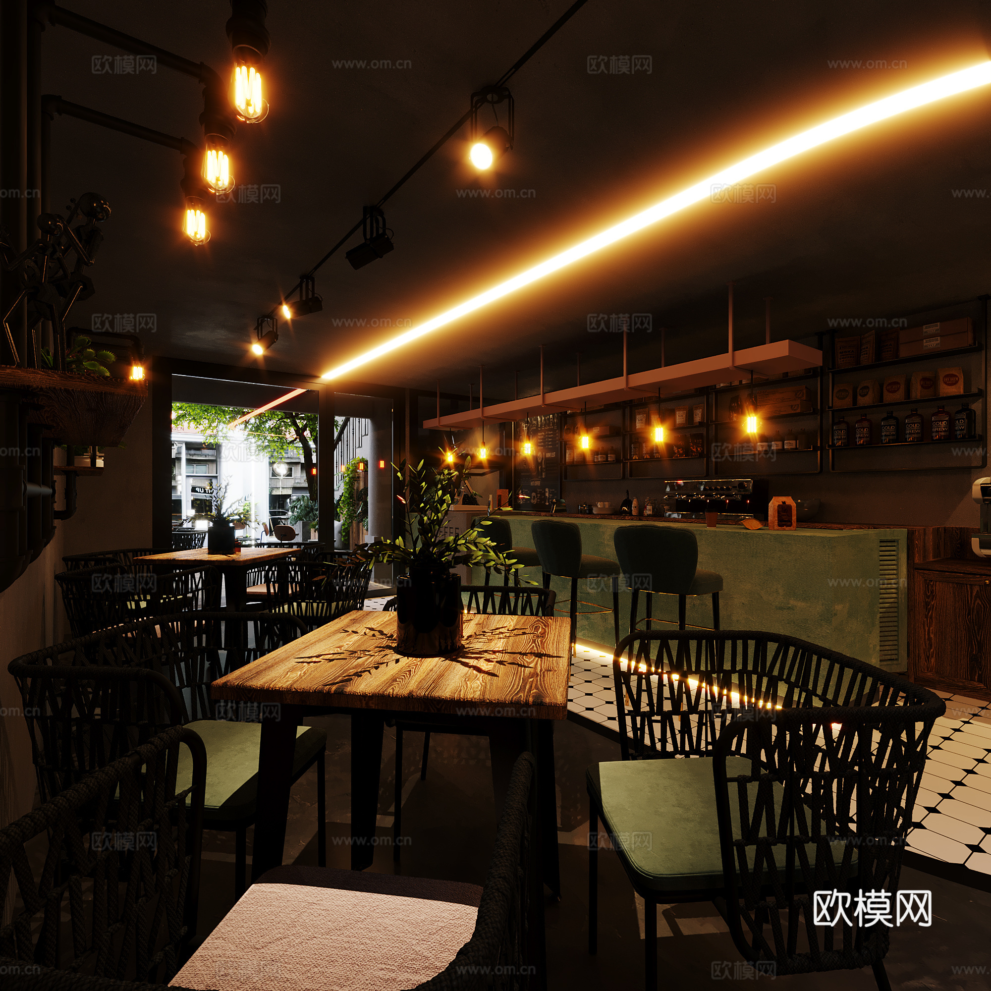 奶茶店咖啡厅3d模型下载（渲染图2）