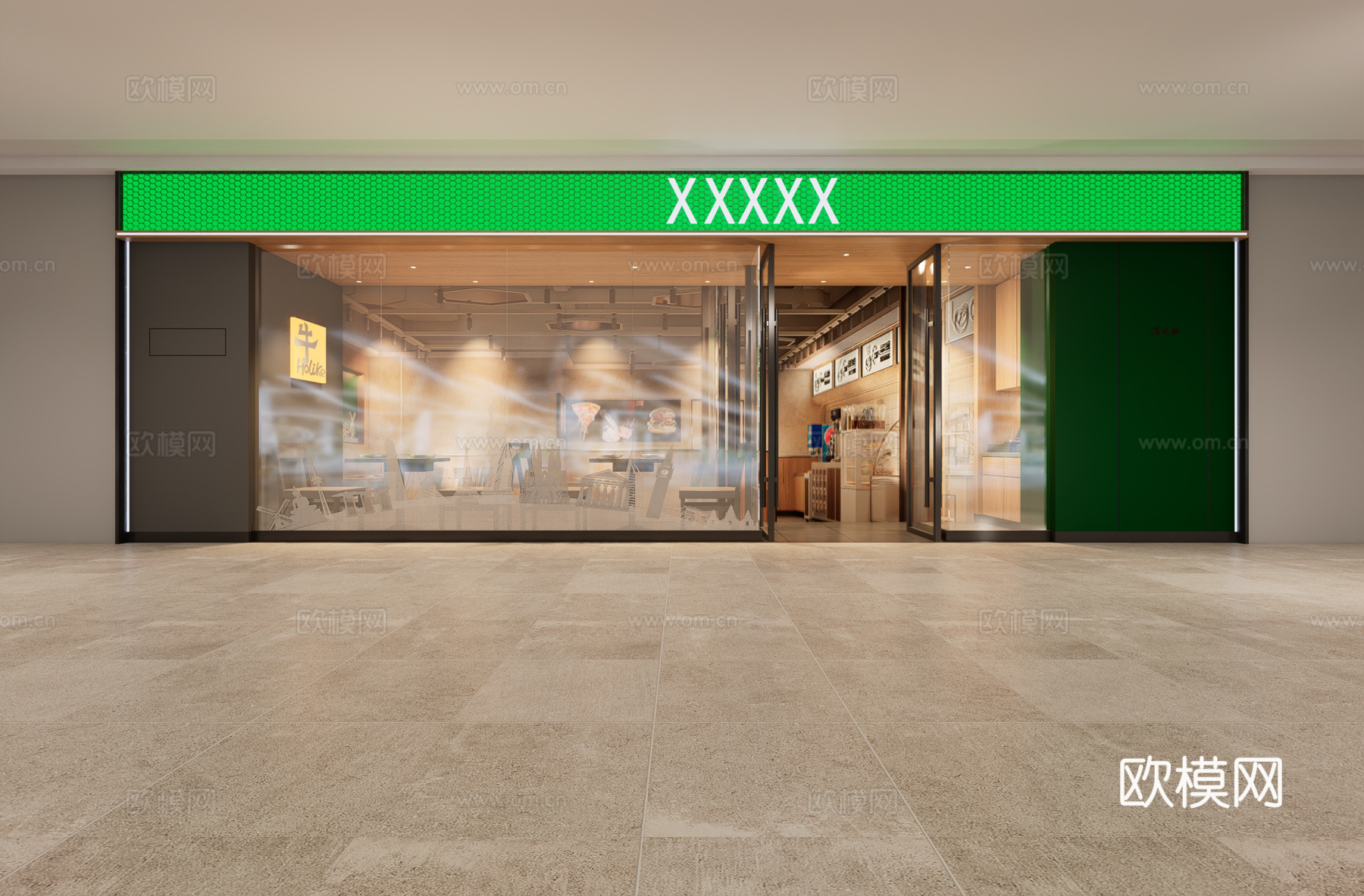 现代牛排店门头su模型