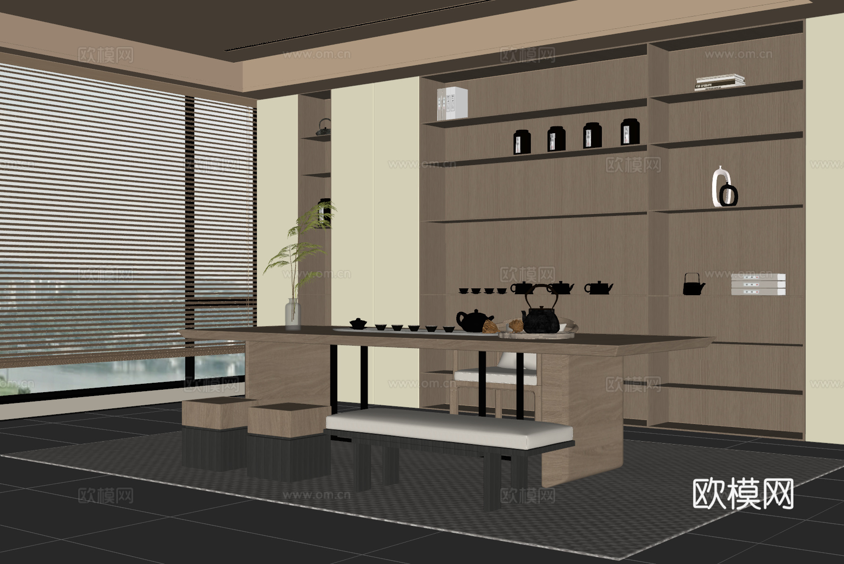 新中式茶室su模型