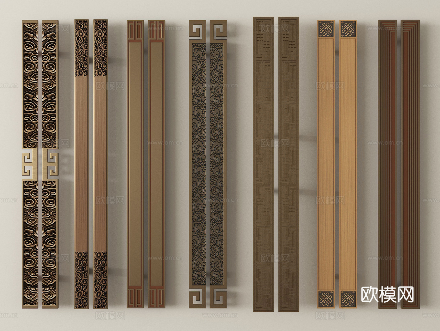 新中式拉手 门把手 金属拉手 长拉手3d模型