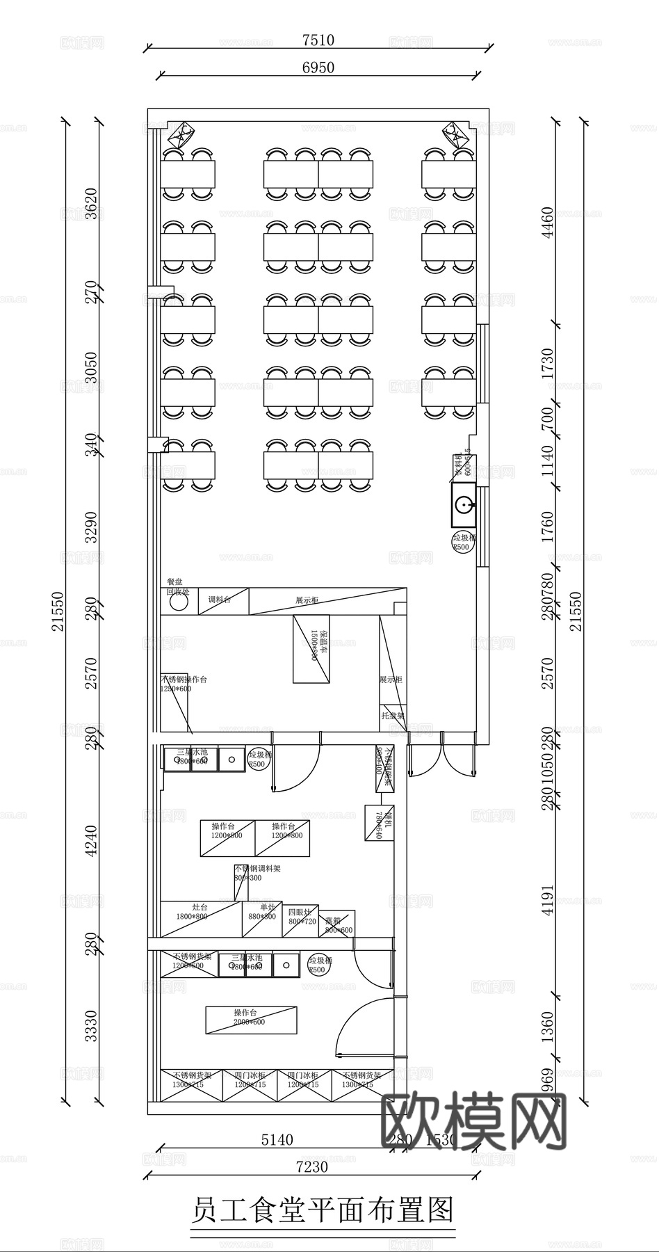 大食堂 员工食堂平面方案图cad施工图