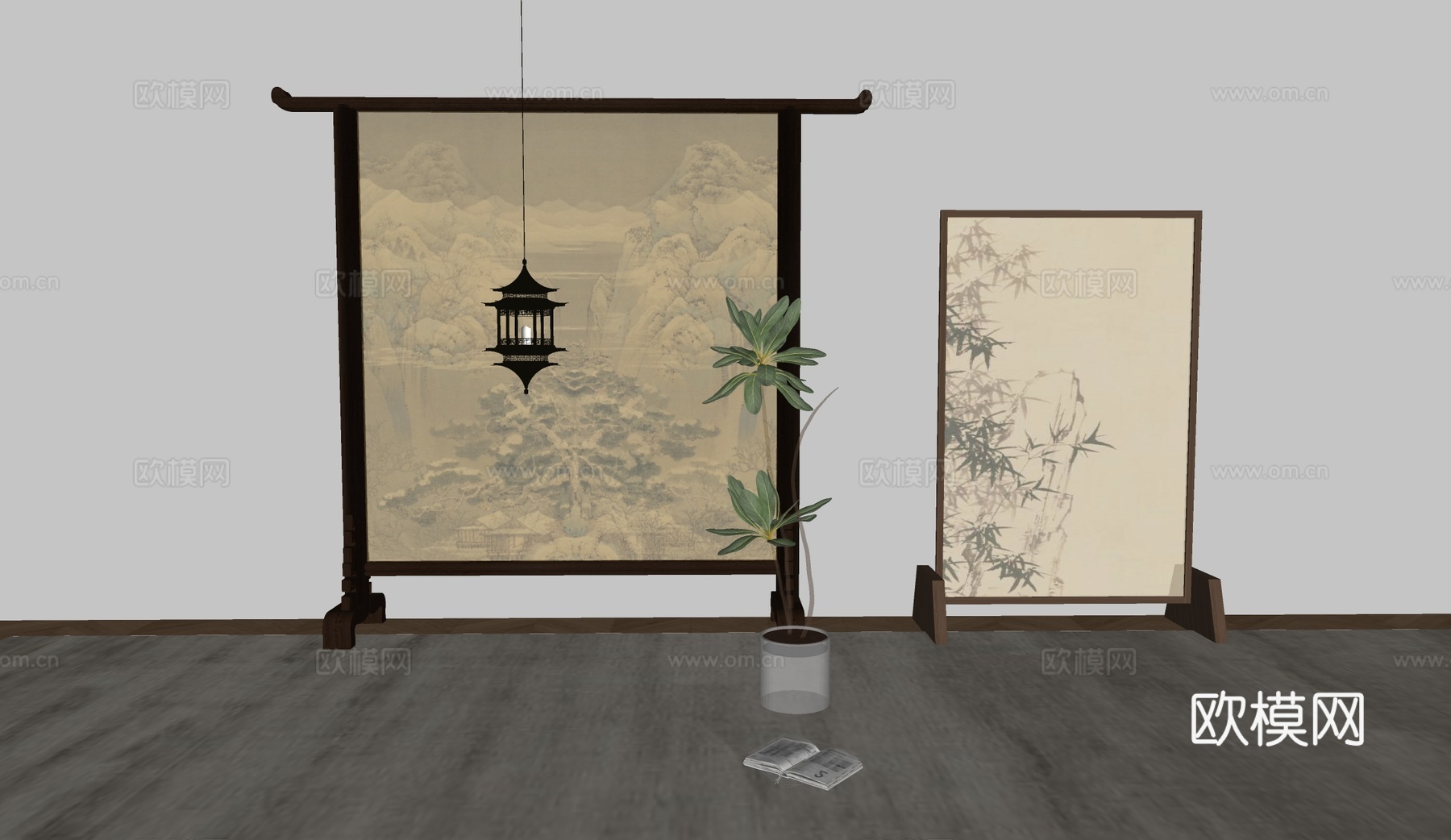 中式屏风su模型