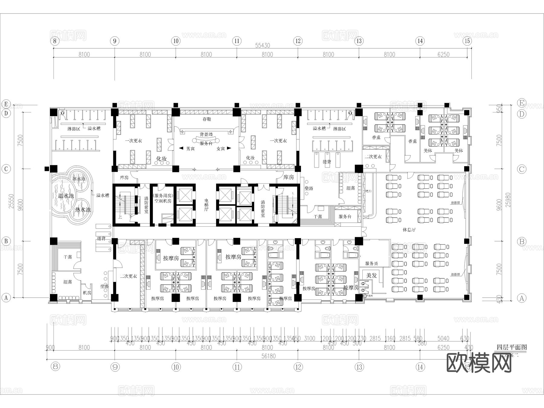 138套桑拿洗浴中心足浴SPA会所澡堂CAD图纸cad施工图