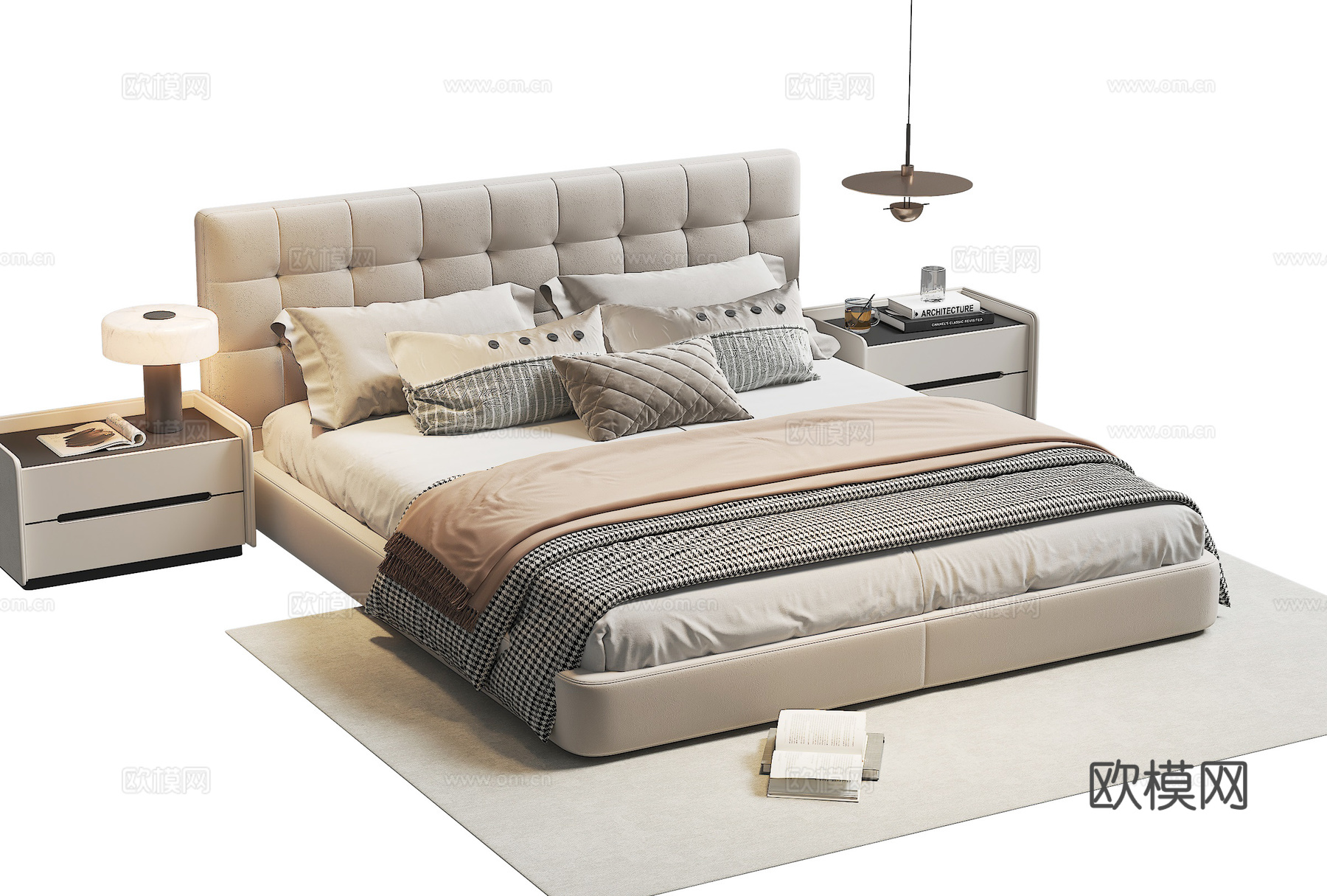 现代双人床 落地床 有床头靠背 落地床3d模型下载