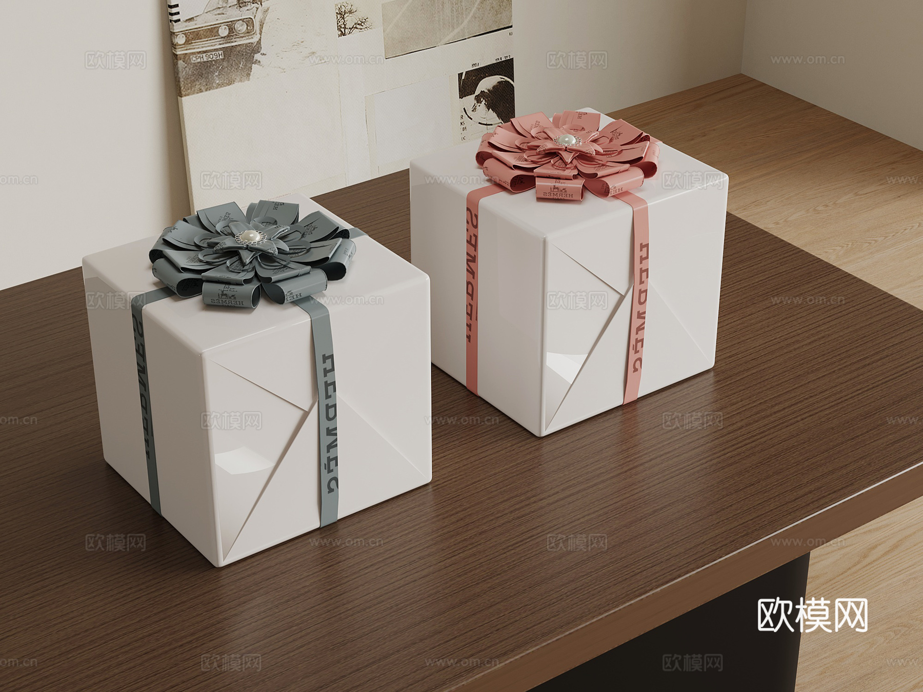现代节日用品 礼物盒su模型