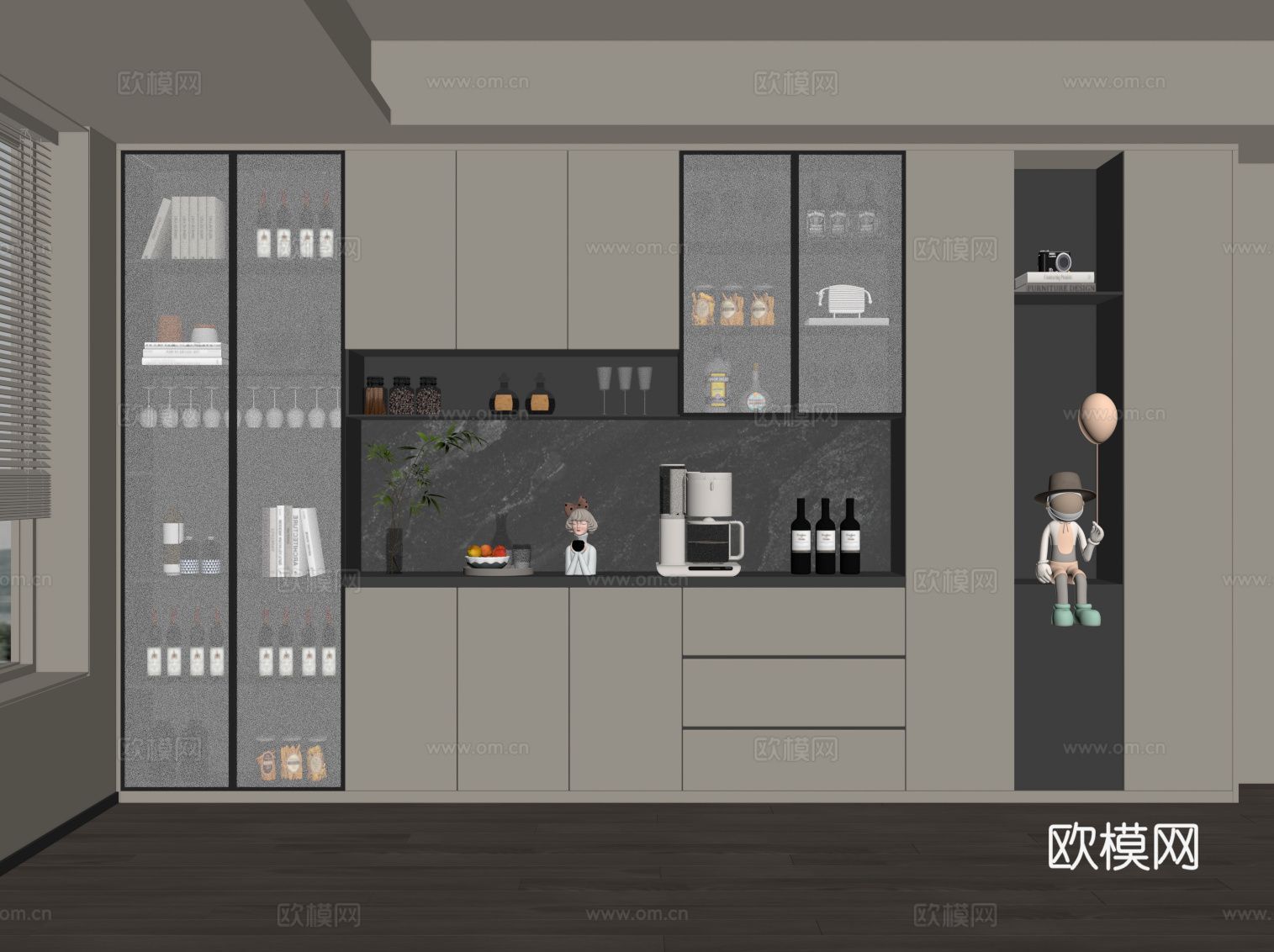 现代意式酒柜 餐边柜su模型
