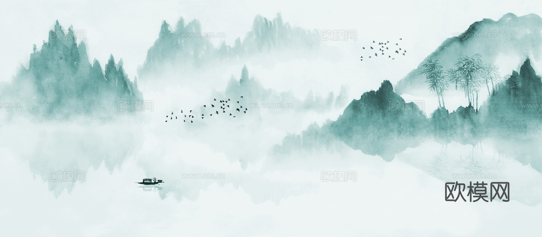 中式水墨山水画