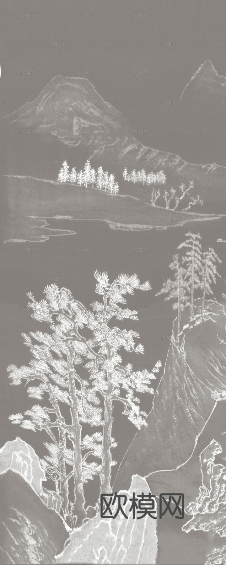 中式玄关山水壁画