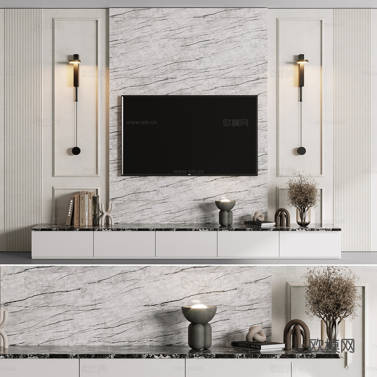 电视墙套装 043d模型下载