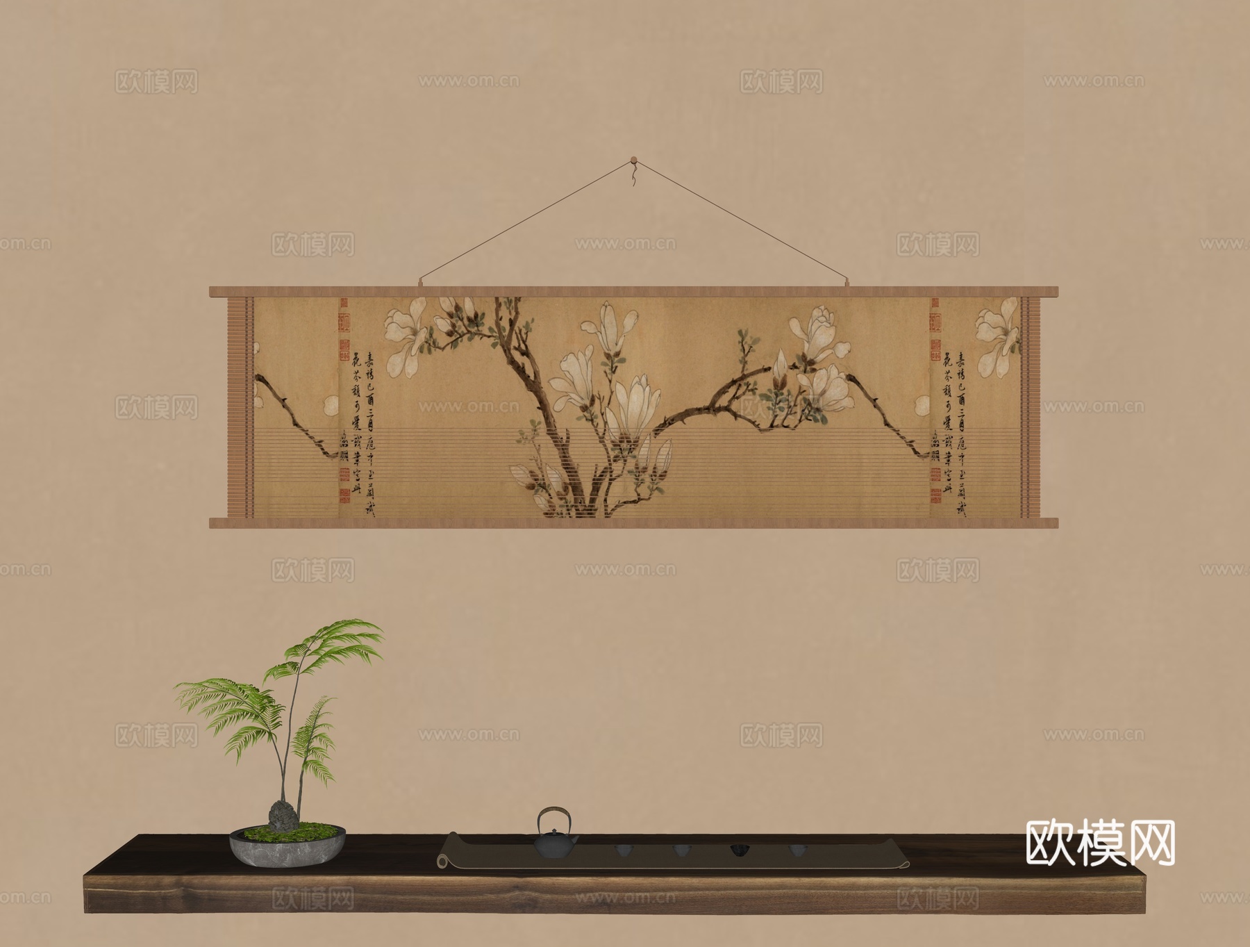 中式装饰挂画 茶具摆件su模型