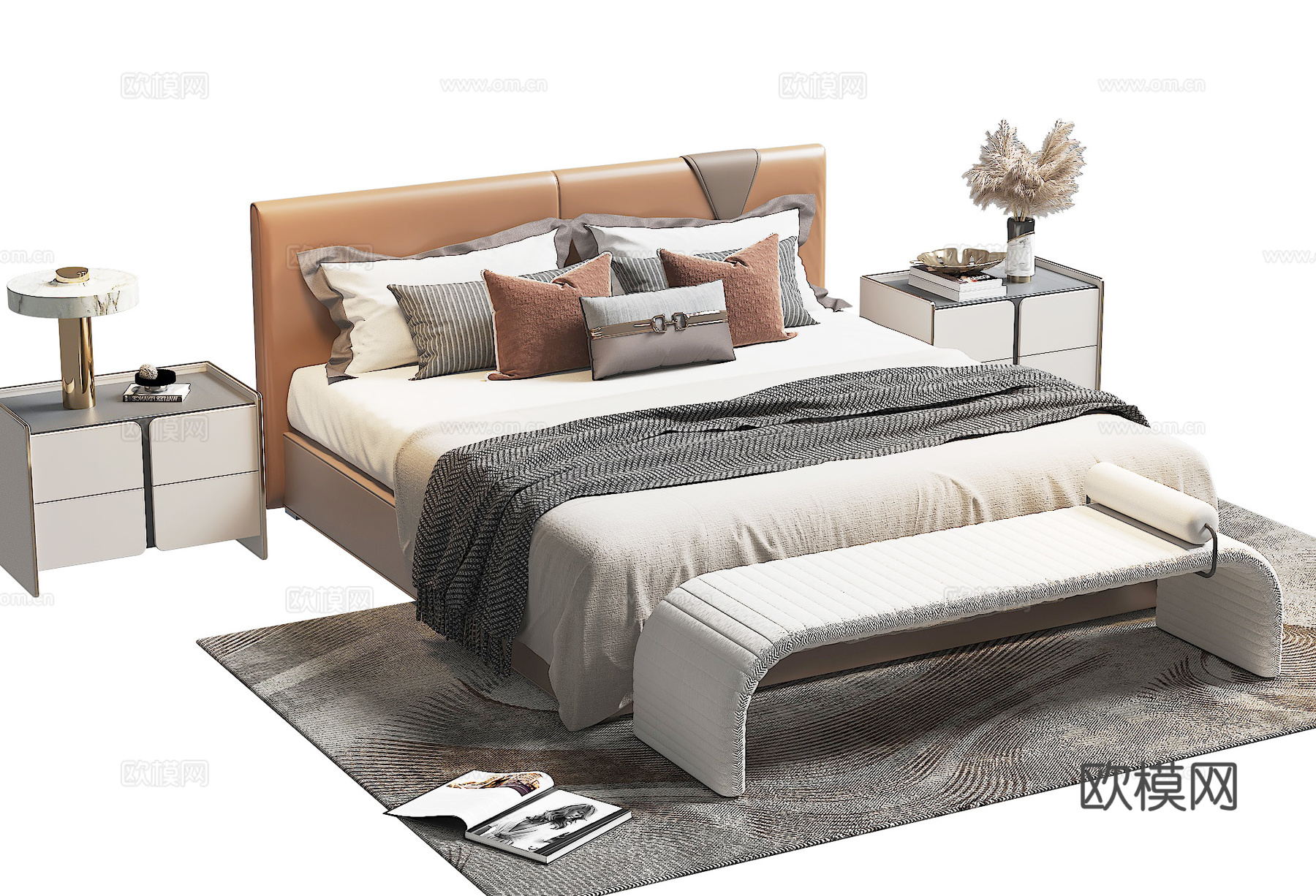 现代双人床 落地床 有床头靠背 落地床3d模型下载