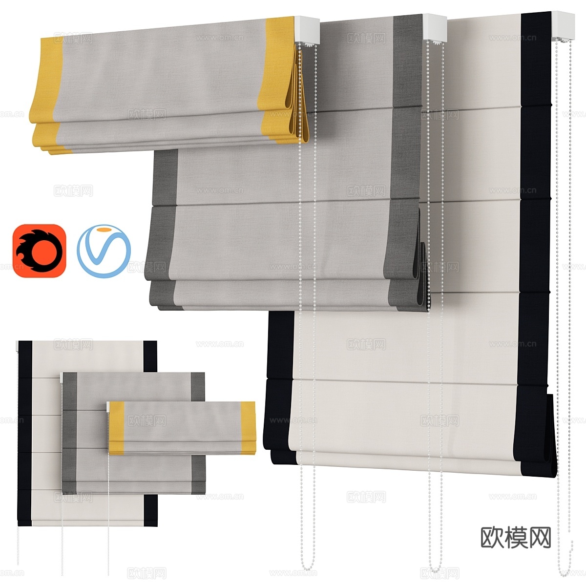 罗马窗帘 182 Dunelm Luna 边框罗马帘3d模型