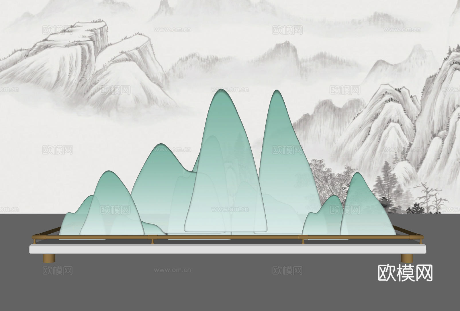 新中式假山摆件 水晶石雕塑 水景石摆件su模型