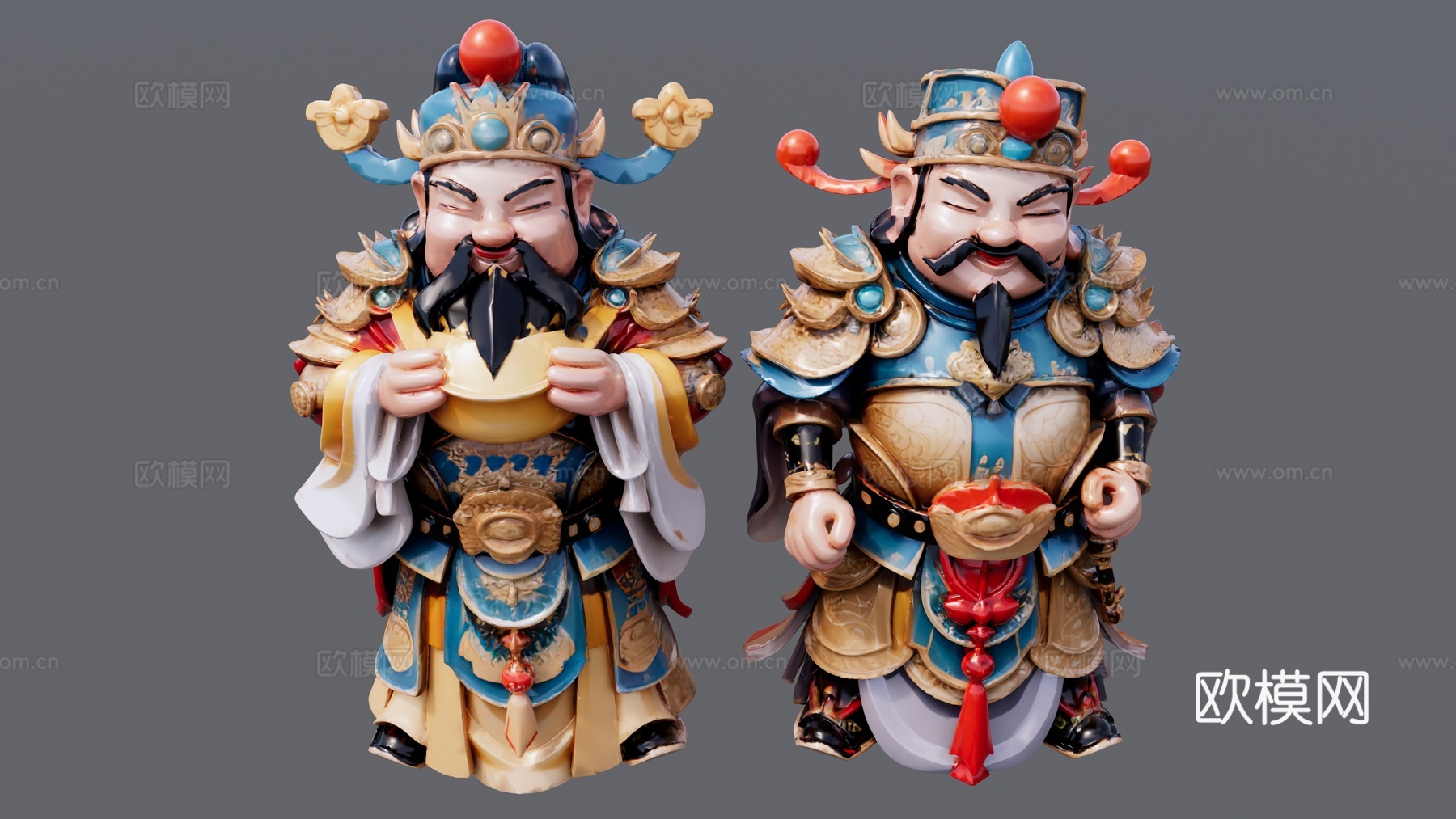 两个财神雕塑组合su模型