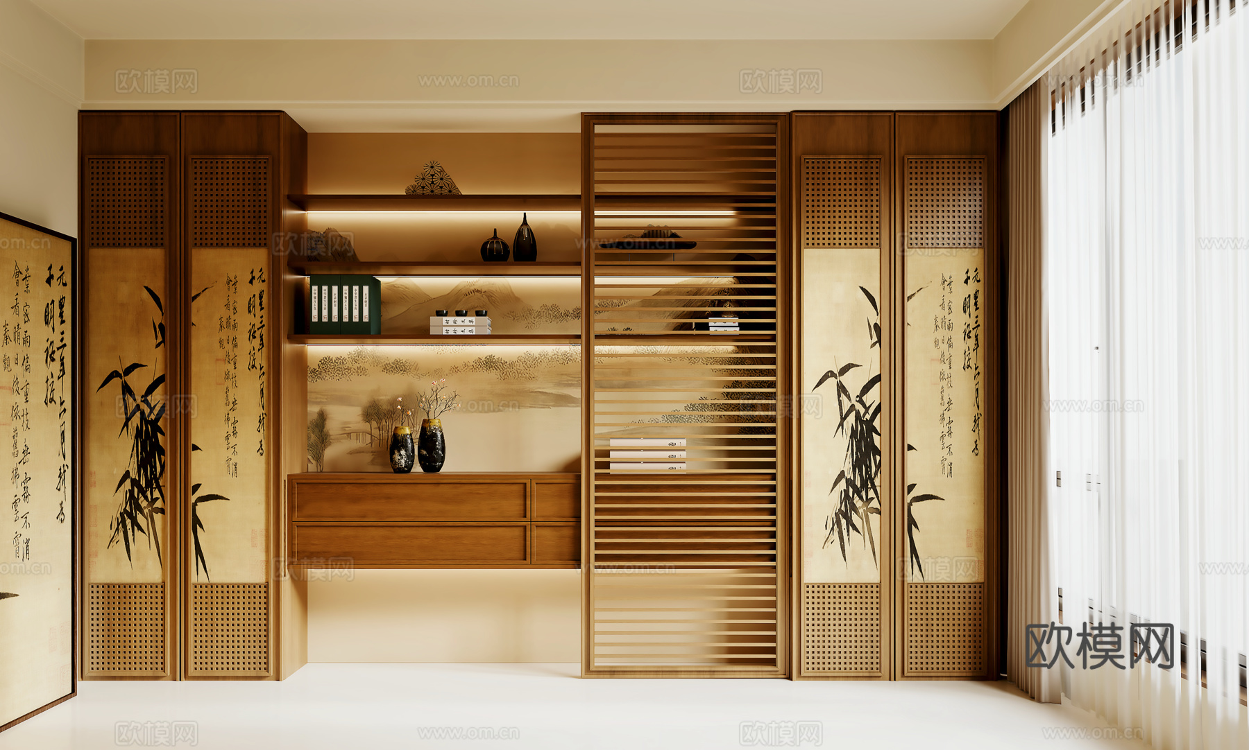 宋式书柜 装饰画 书房书柜3d模型下载