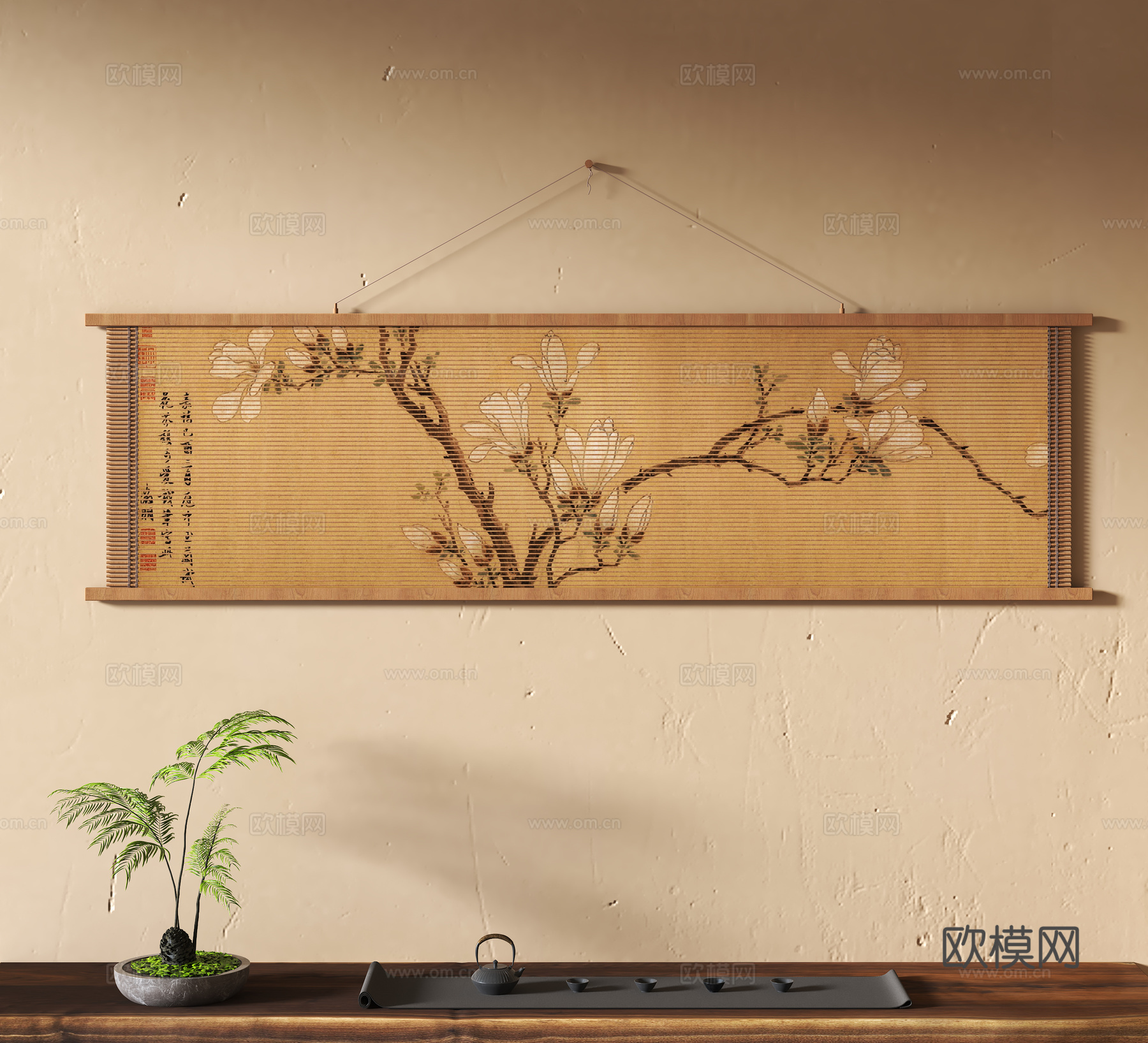 中式装饰挂画 茶具摆件su模型