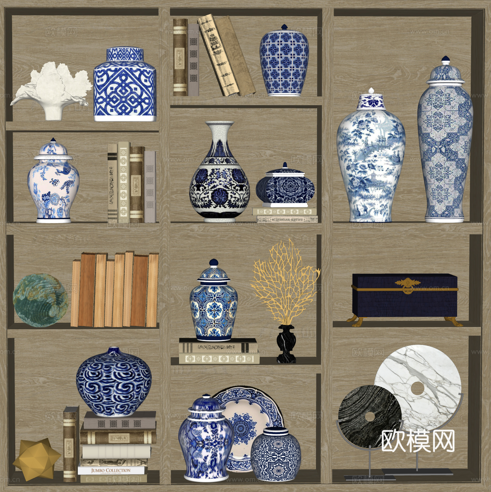 宋式饰品摆件组合 瓷器摆件 青花瓷su模型