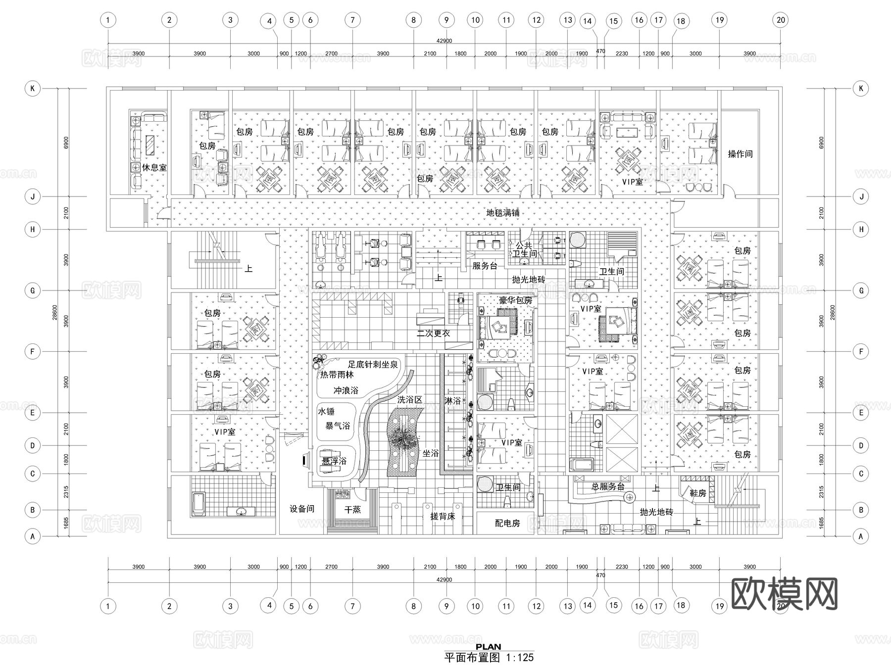 138套桑拿洗浴中心足浴SPA会所澡堂CAD图纸cad施工图