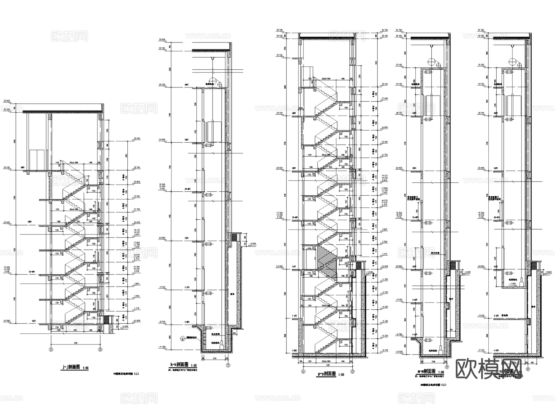 电梯自动扶梯滚梯客货梯节点详图CAD施工图集 80套cad施工图