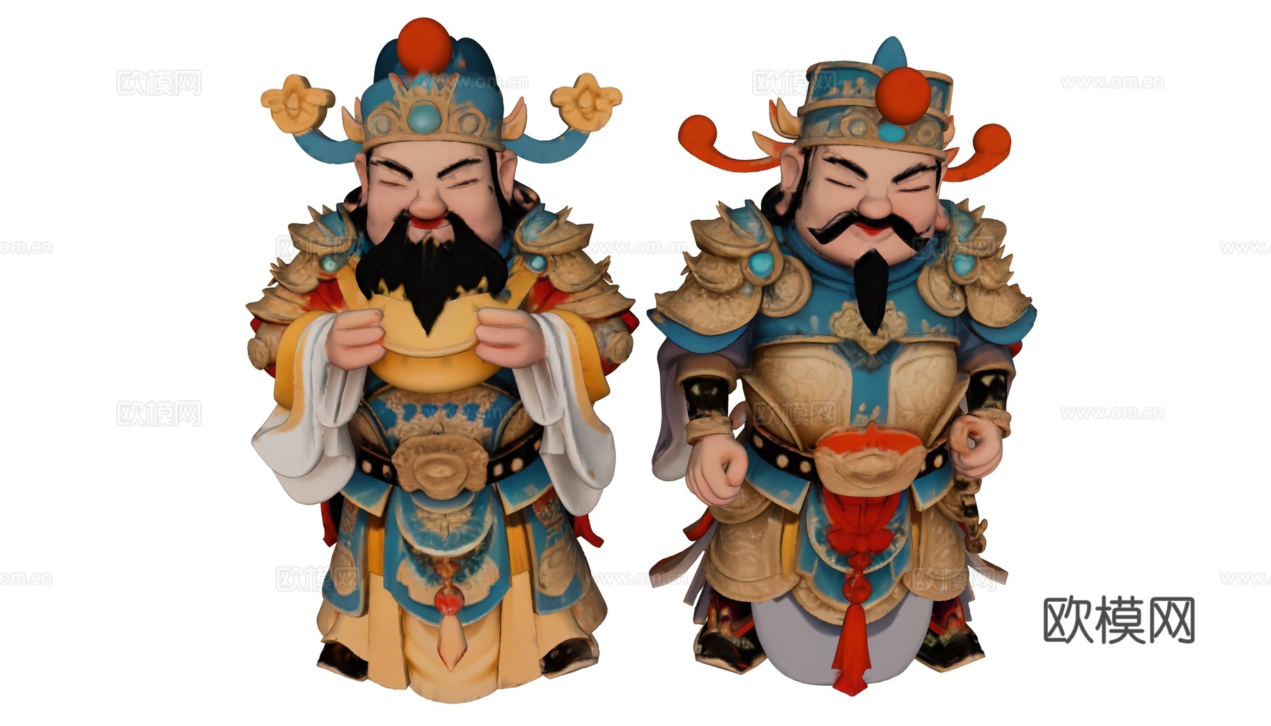 两个财神雕塑组合su模型