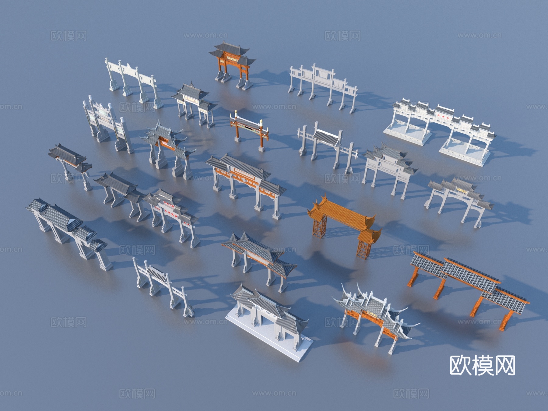 牌坊 古代牌坊 大门 入口3d模型下载（渲染图1）