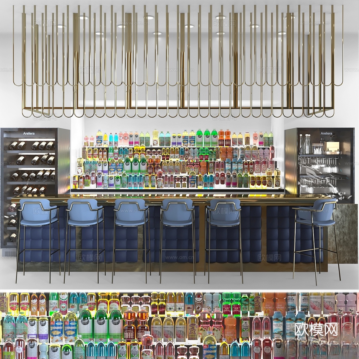 带酒架餐厅设计方案3d模型下载