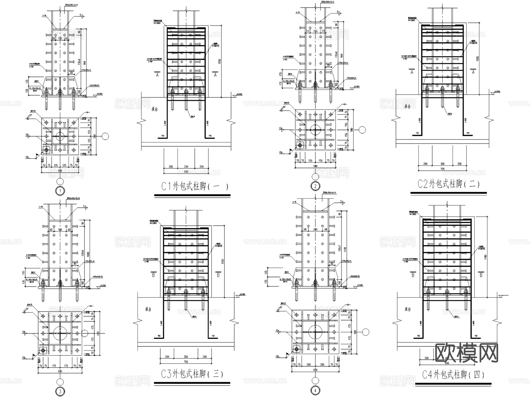 钢梁柱框架平台钢结构构造节点详图CAD施工图集 368套cad施工图